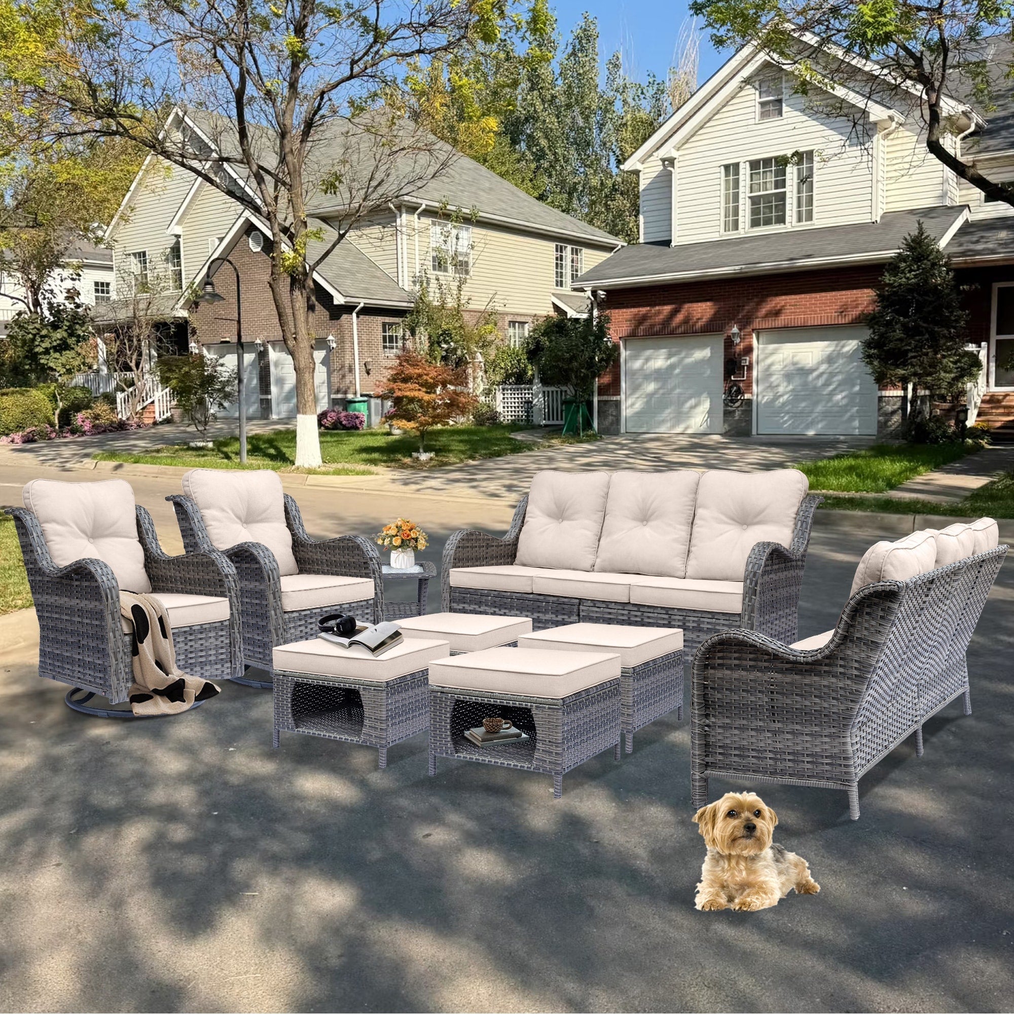 Outdoor Patio Furniture Set-Wicker Patio Conversation Swivel Chair Set