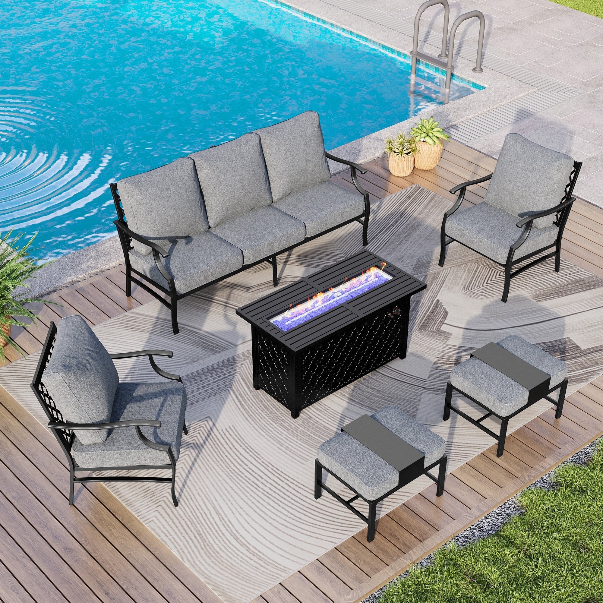MAISON ARTS Outdoor Sofa Set 4/6-Piece Patio Conversation Set with 45'' Gas Fire Pit Table