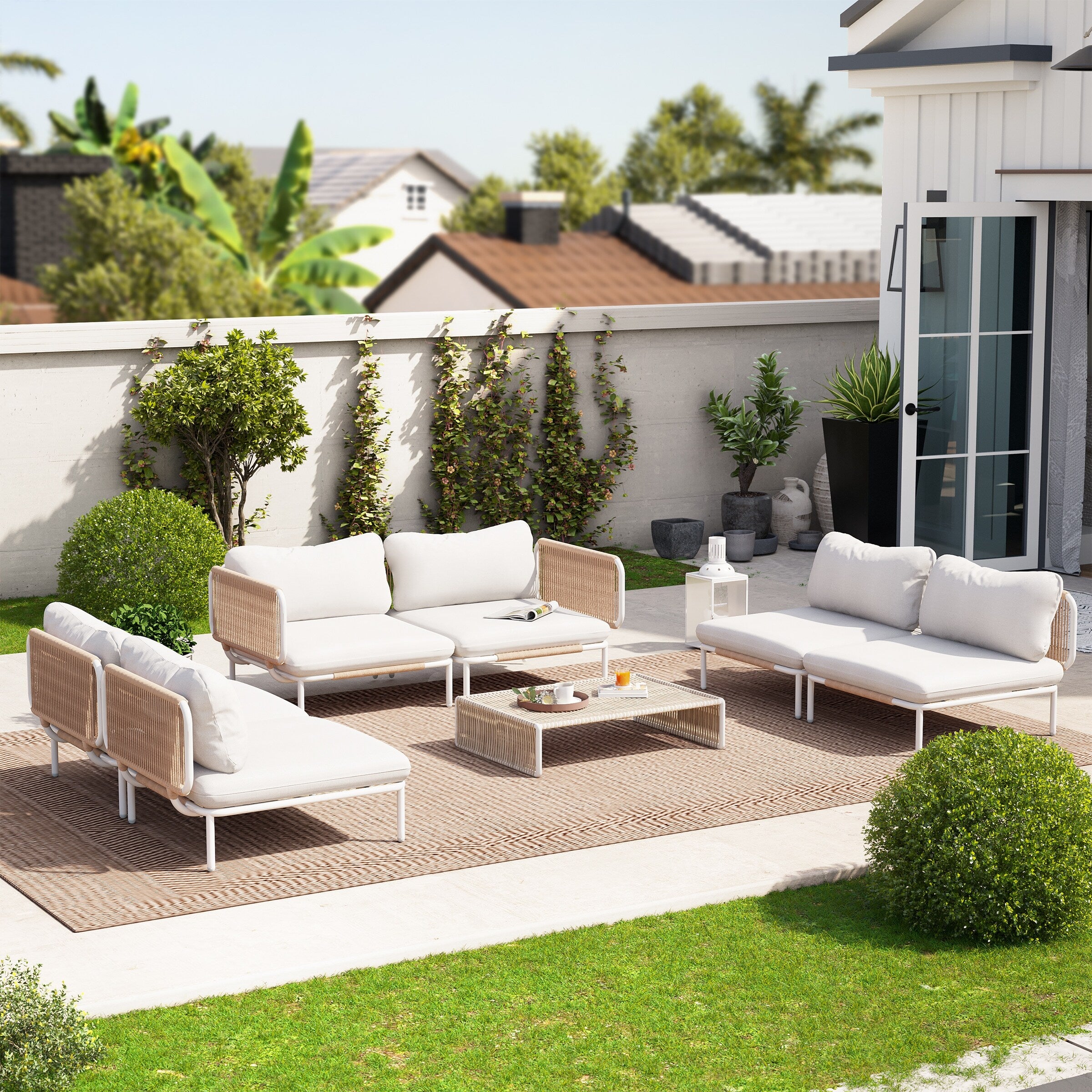 Outdoor Cushioned Sectional Sofa Chat Set Patio Furniture Conversation Set, Free Combination