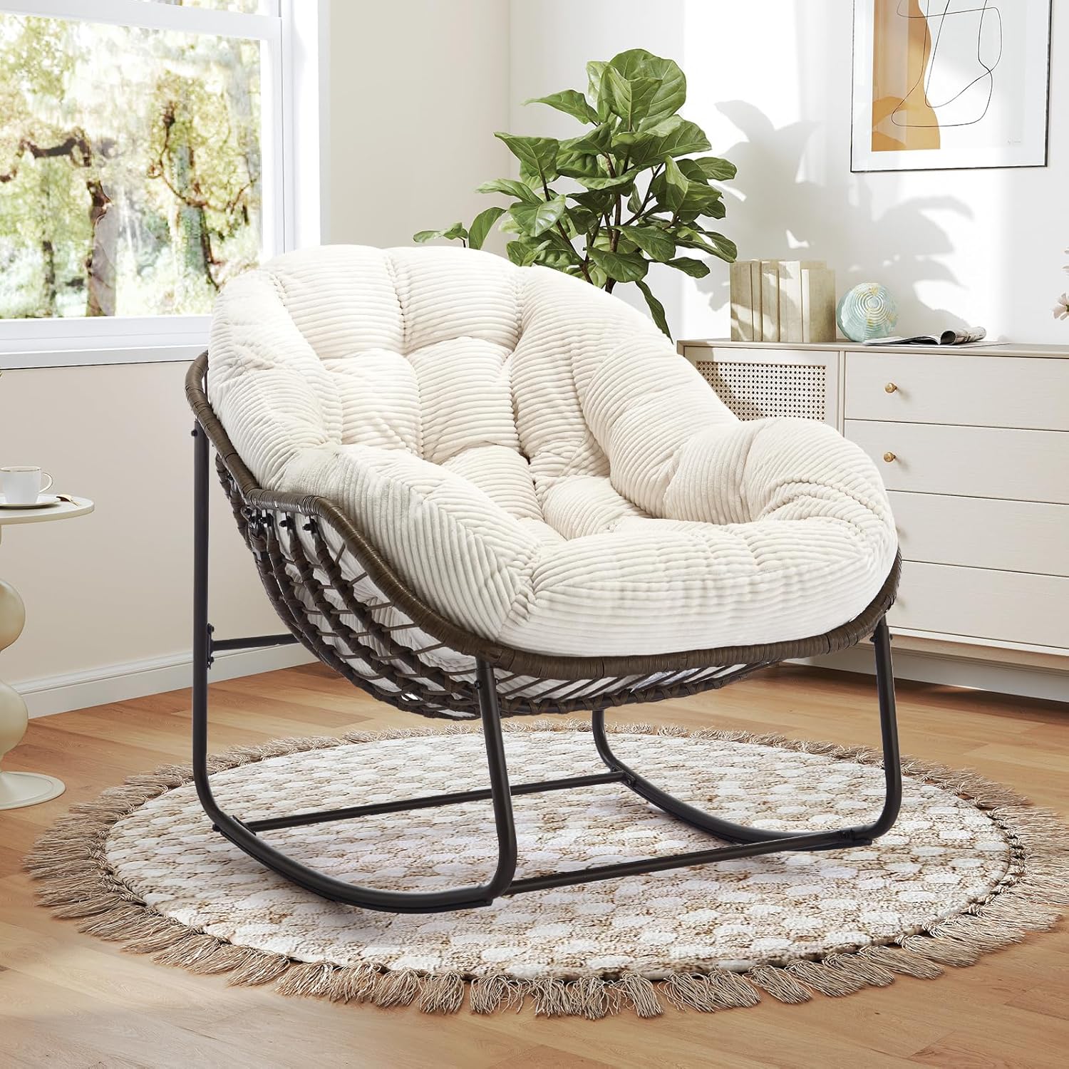 Oversized Outdoor Egg Rocking Chair with Thick Cushion – Comfortable Patio & Indoor Lounge Seating Clearance Sale