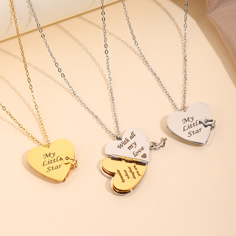 Mirror Heart Book Locket Necklace ✨