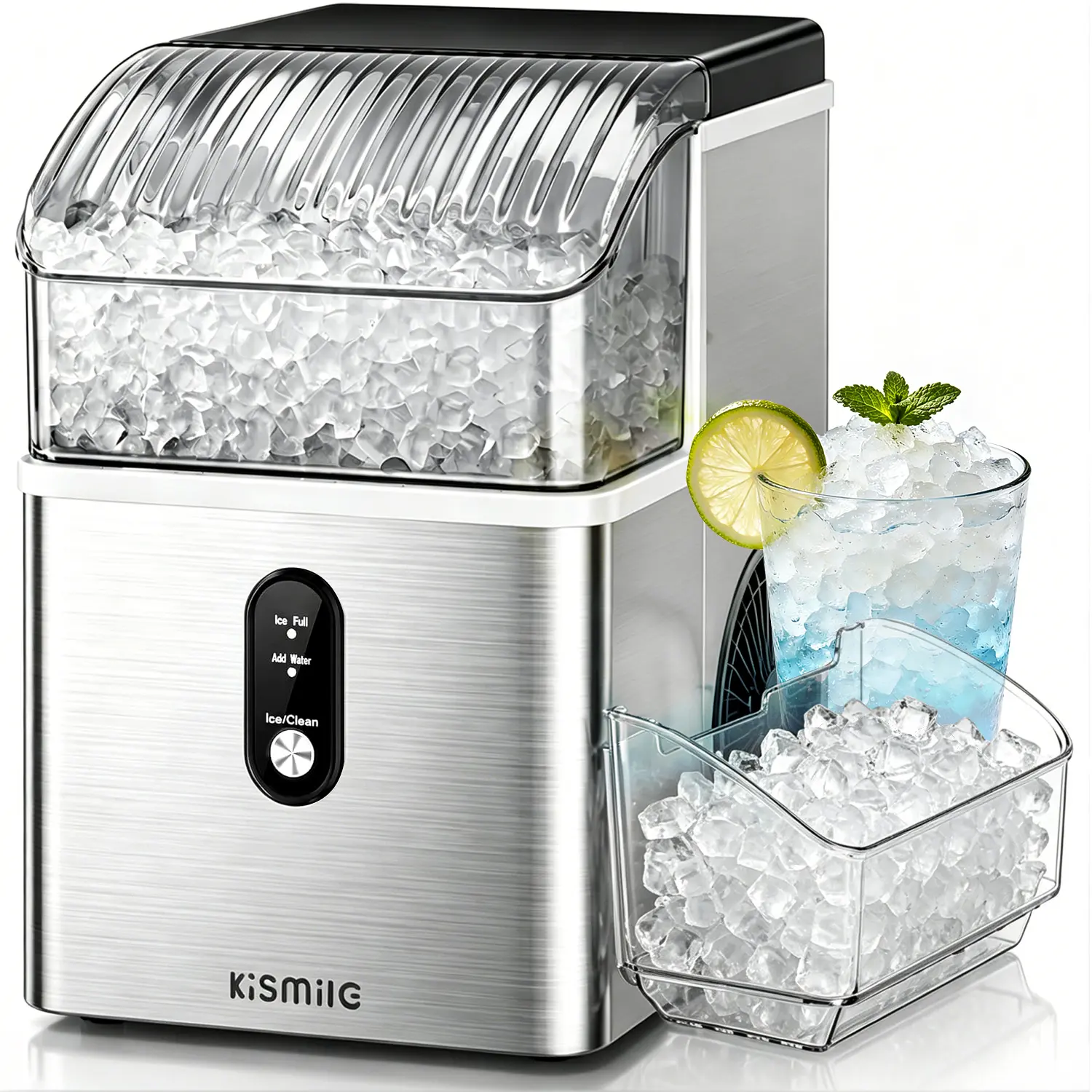 Countertop Nugget Ice Maker Machine,Portable Self‑Cleaning Ice Machine,35Lbs/24H,7‑Mins Fast Ice Making for Home Kitchen Office
