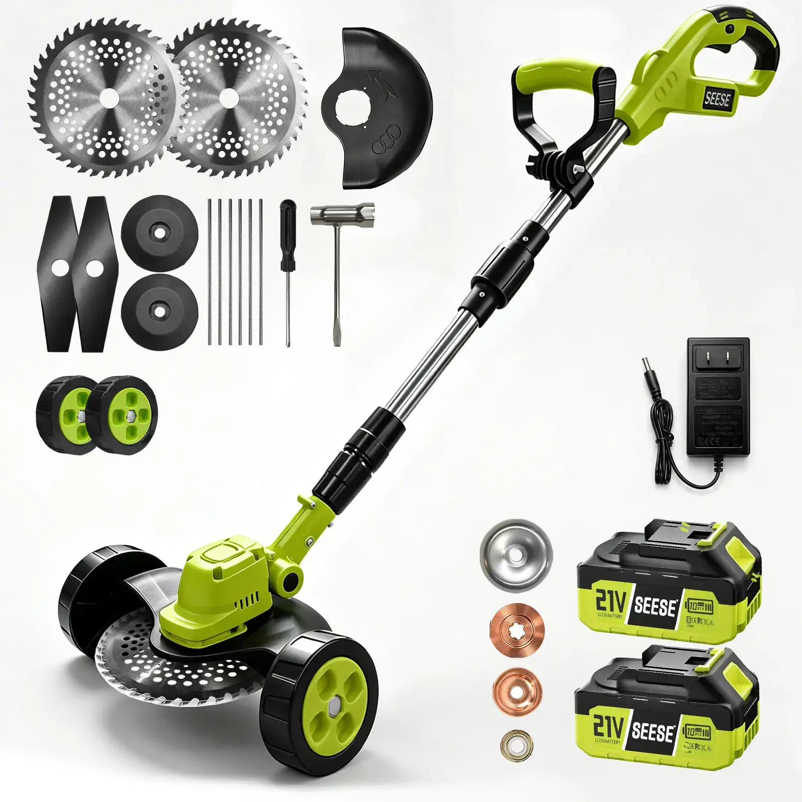 Cordless Lawn Mower, Garden Tool (Mower, Trimmer, Edger) with 2×21V Batteries, Lightweight for Small to Medium Backyards Grass Cutting Tool Grasscutters
