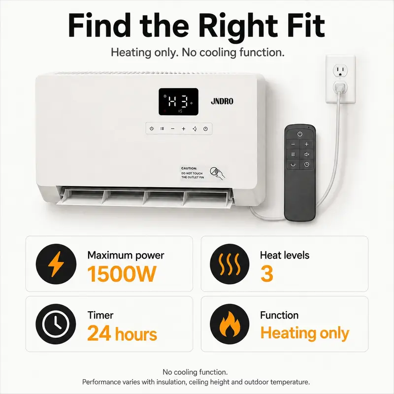 Smart Wall Heater 1500W Fast Heating Electric Space Heater for Indoor Use