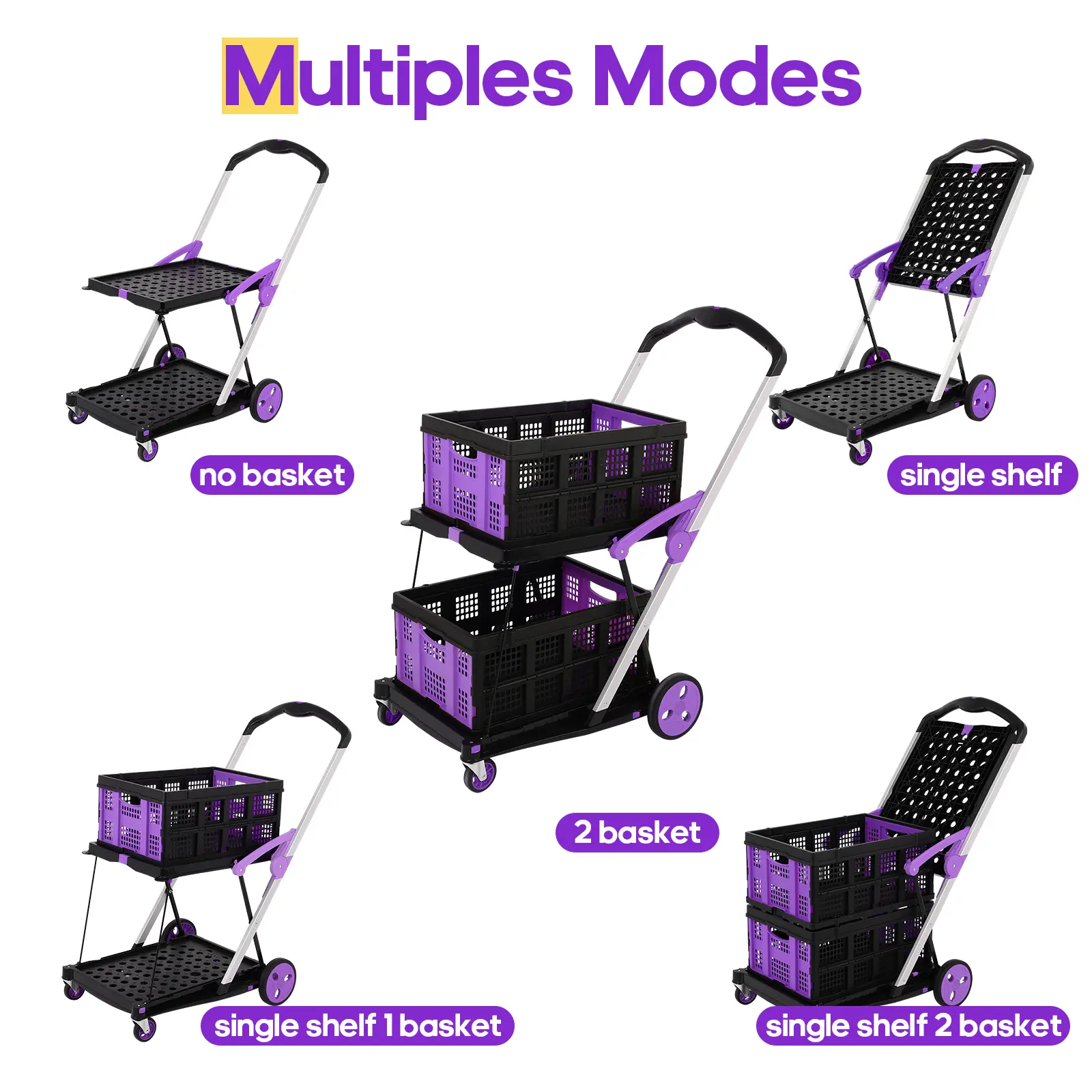 2‑Basket Collapsible Utility Trolley Cart