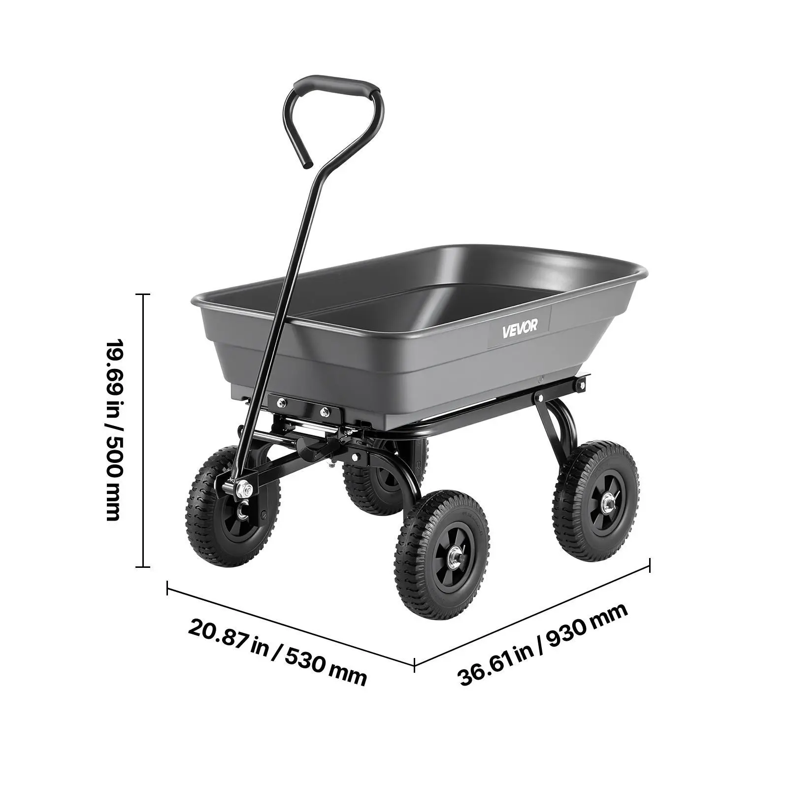 Poly Garden Dump Cart 2-in-1 Handle, 1500 lb, 13 in Tires