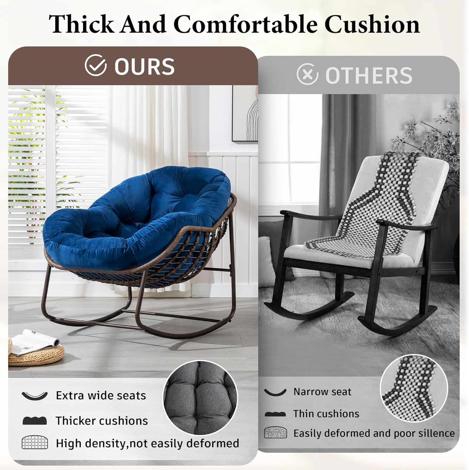 Oversized Outdoor Egg Rocking Chair with Thick Cushion – Comfortable Patio & Indoor Lounge Seating Clearance Sale