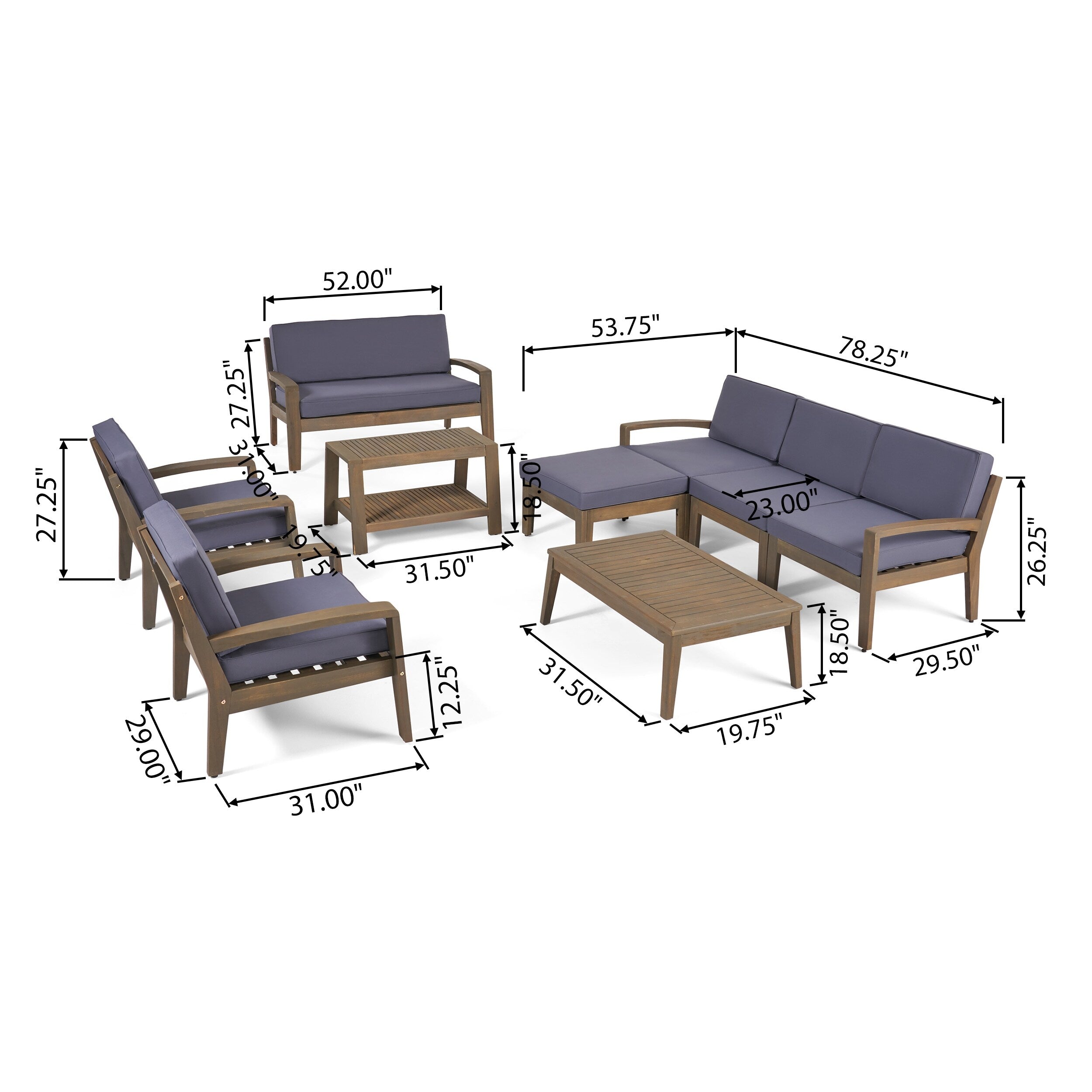 Grenada 7-Seater Sectional Sofa Chat Set with Ottoman by Christopher Knight Home