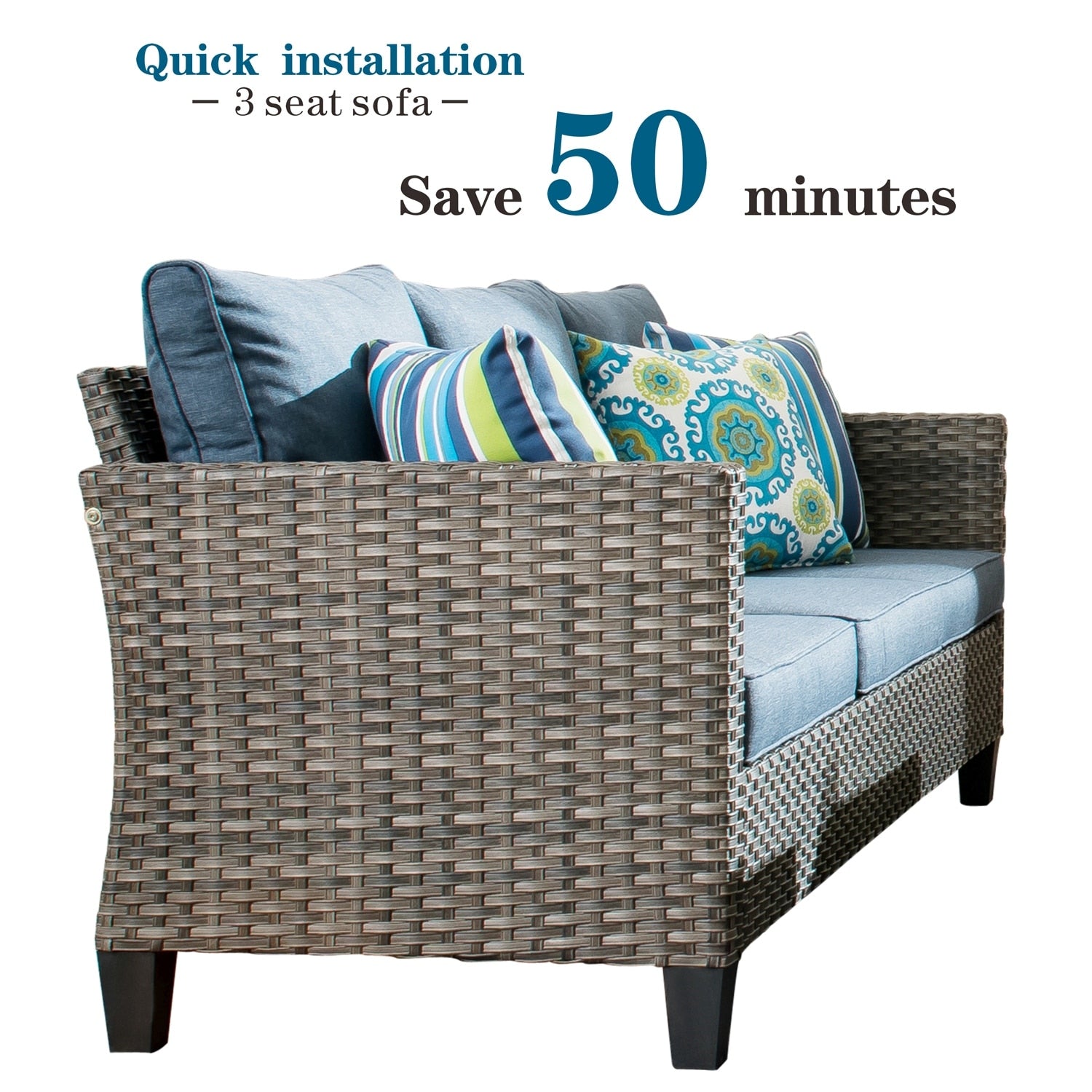 OVIOS 8-piece Patio Wicker Conversation Furniture Set with Swivel Chairs