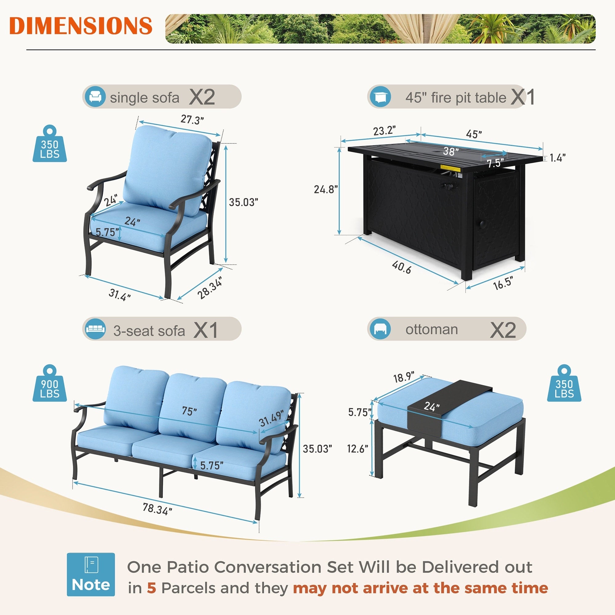 MAISON ARTS Outdoor Sofa Set 4/6-Piece Patio Conversation Set with 45'' Gas Fire Pit Table