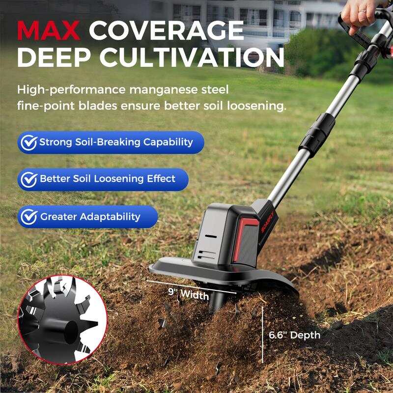 20V Electric Tiller, 360 RPM, With 2×4.0AH Batteries & Charger, 9 inch Width, 6.6 inch Depth, 48 Steel Tines Rototiller for Lawn/Gardening/Soil Cultivation