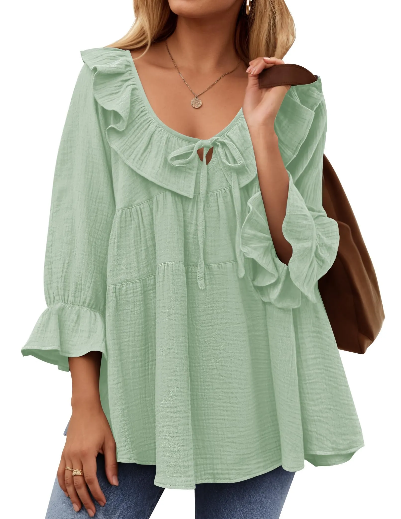 Ruffle Tie Neck Peplum Blouse