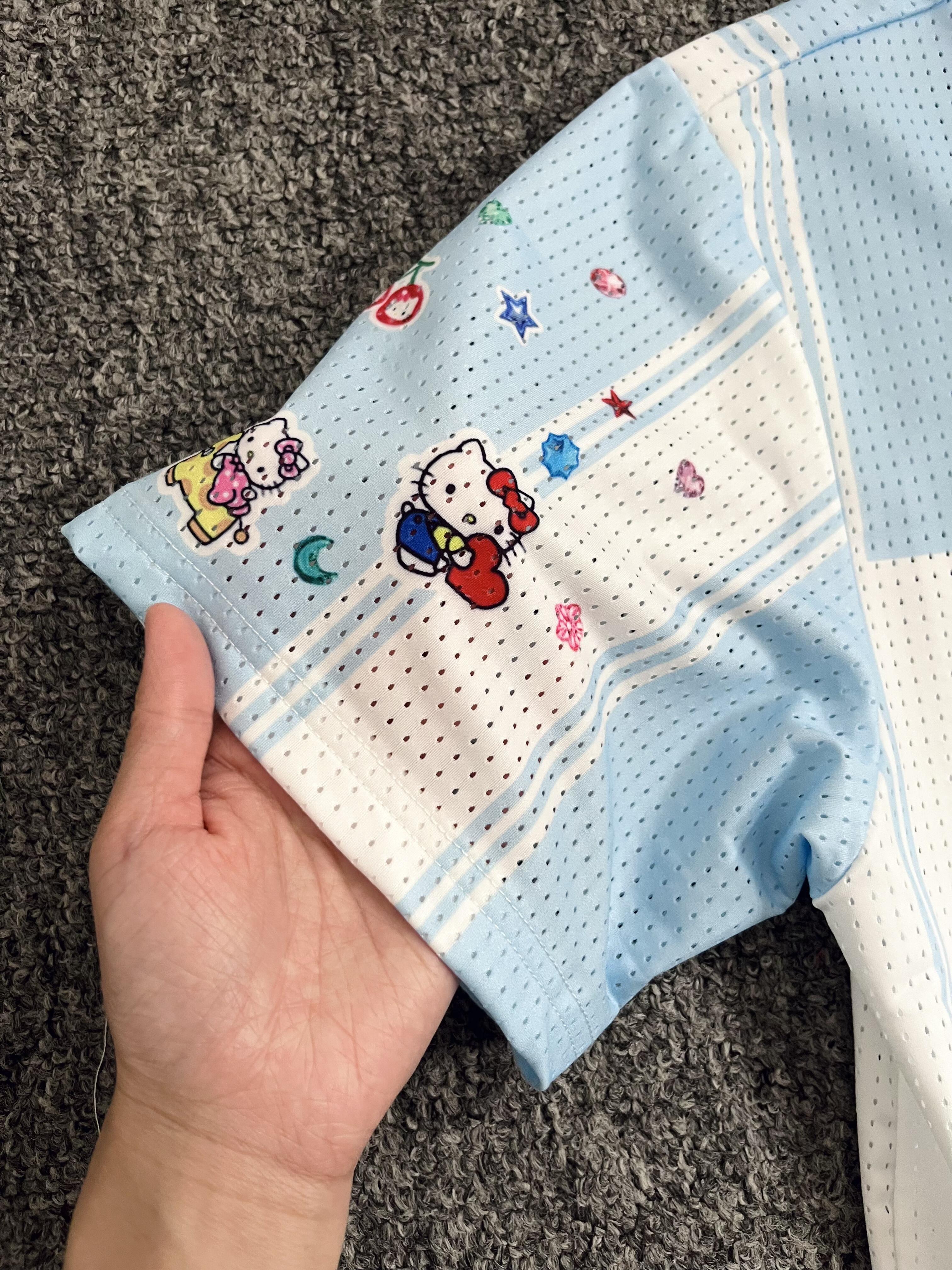 Hellokitty Jersey Shirts for Women V Neck Tshirt Striped Number Graphic Shirt Casual Y2k Streetwear Tee Tops