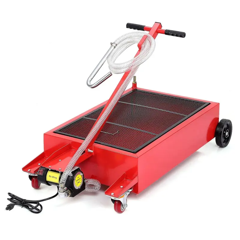 20 Gallon Low Profile Oil Drain Pan With Hand Electric Pump 8ft Hose Folding Handle Portable Oil Drain Tool For Car SUV Truck