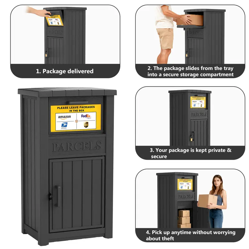 Package Delivery Box for Outside, Lockable Waterproof Anti-Theft Resin Parcel Drop Box