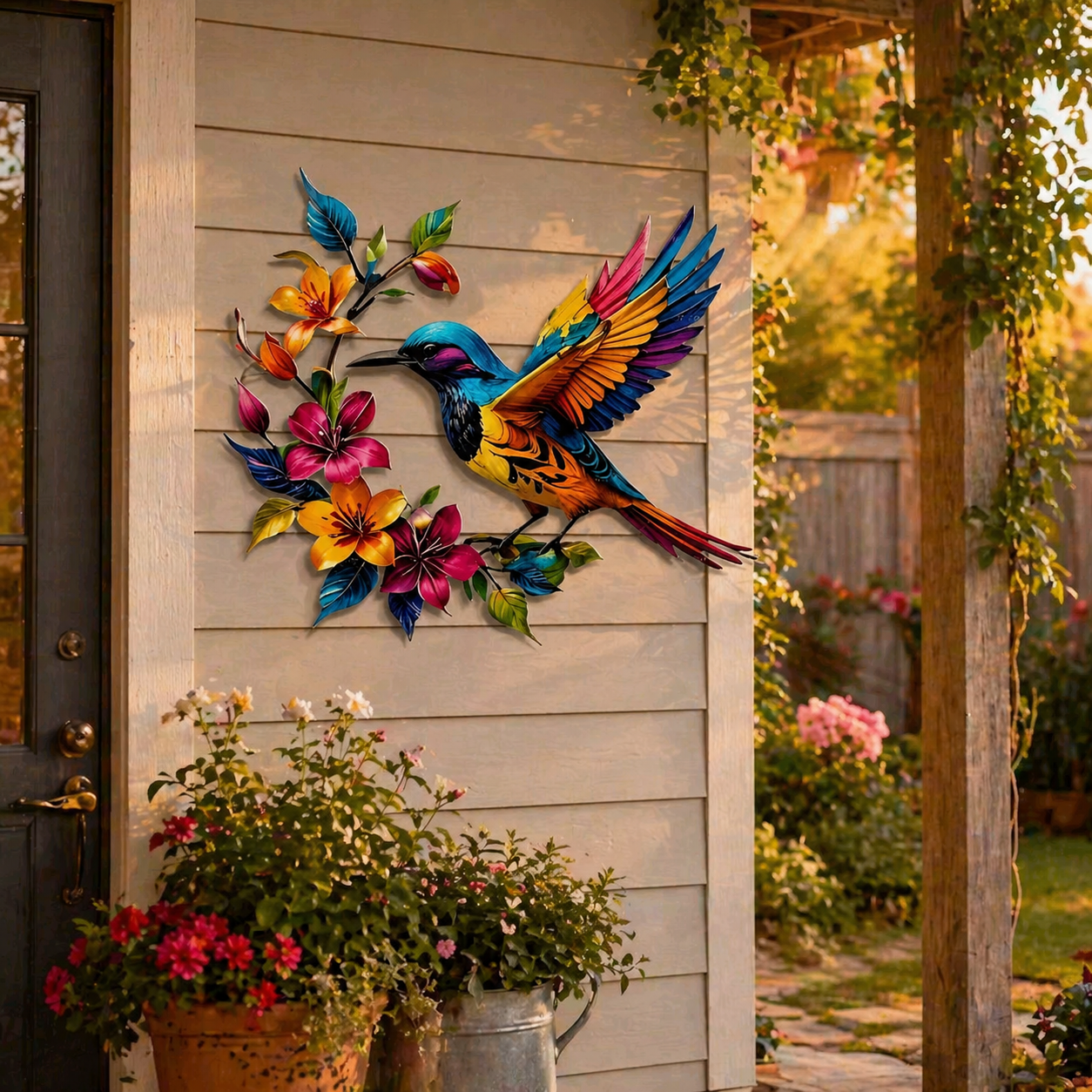 Hummingbird Bloom Metal Wall Art