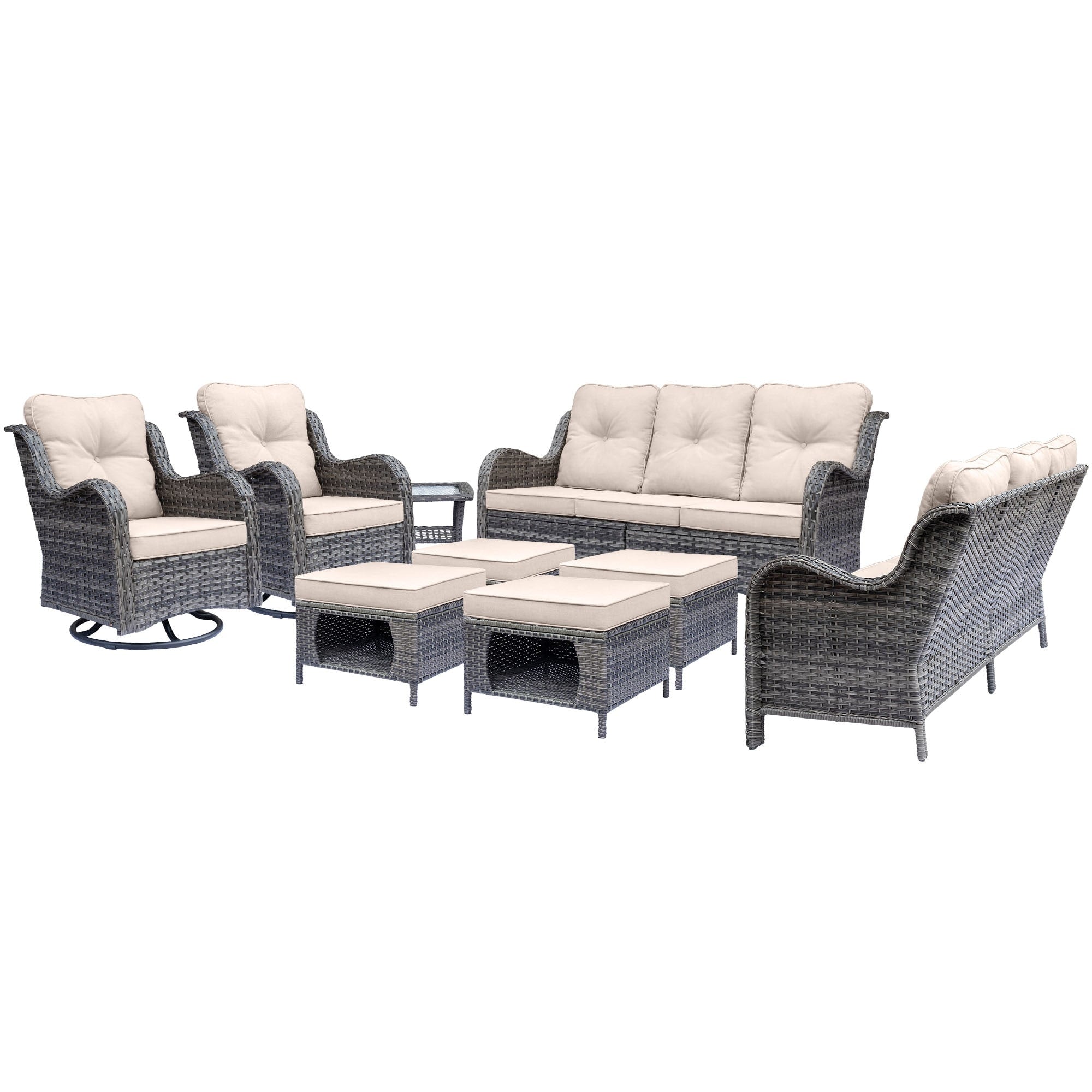 Outdoor Patio Furniture Set-Wicker Patio Conversation Swivel Chair Set