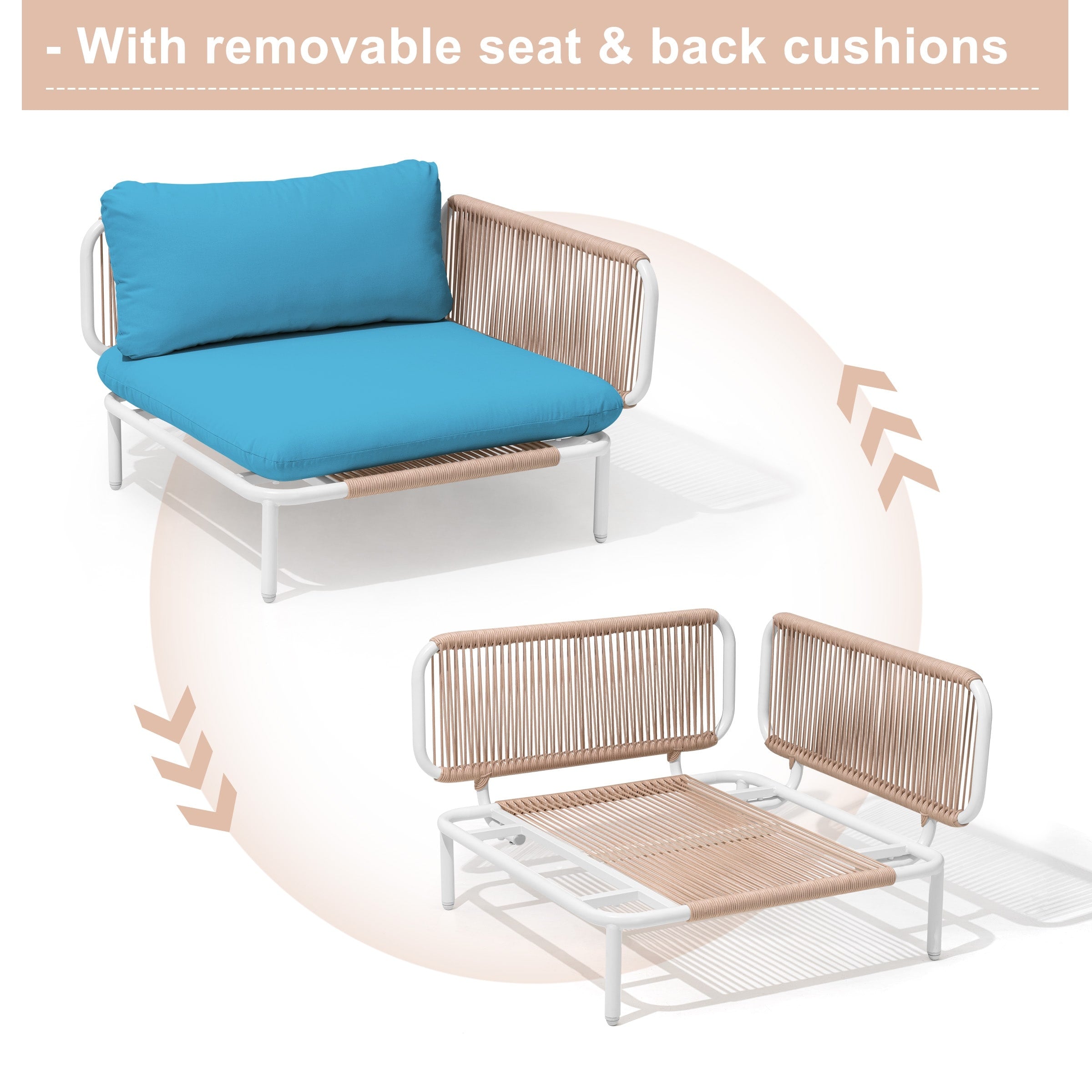 Outdoor Cushioned Sectional Sofa Chat Set Patio Furniture Conversation Set, Free Combination