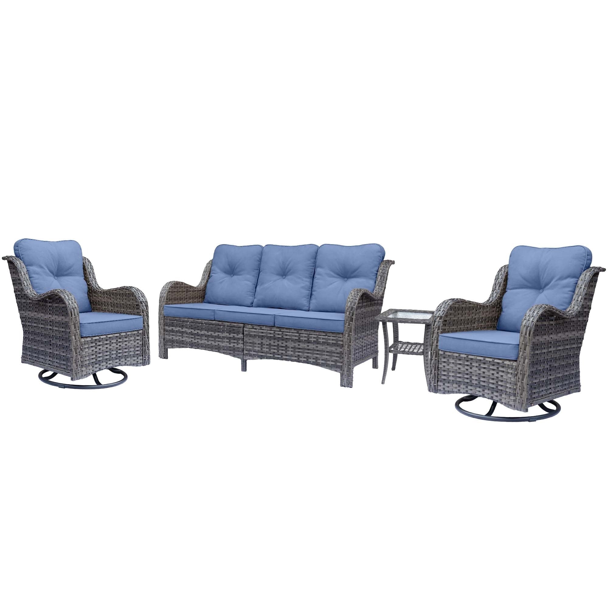 Outdoor Patio Furniture Set-Wicker Patio Conversation Swivel Chair Set