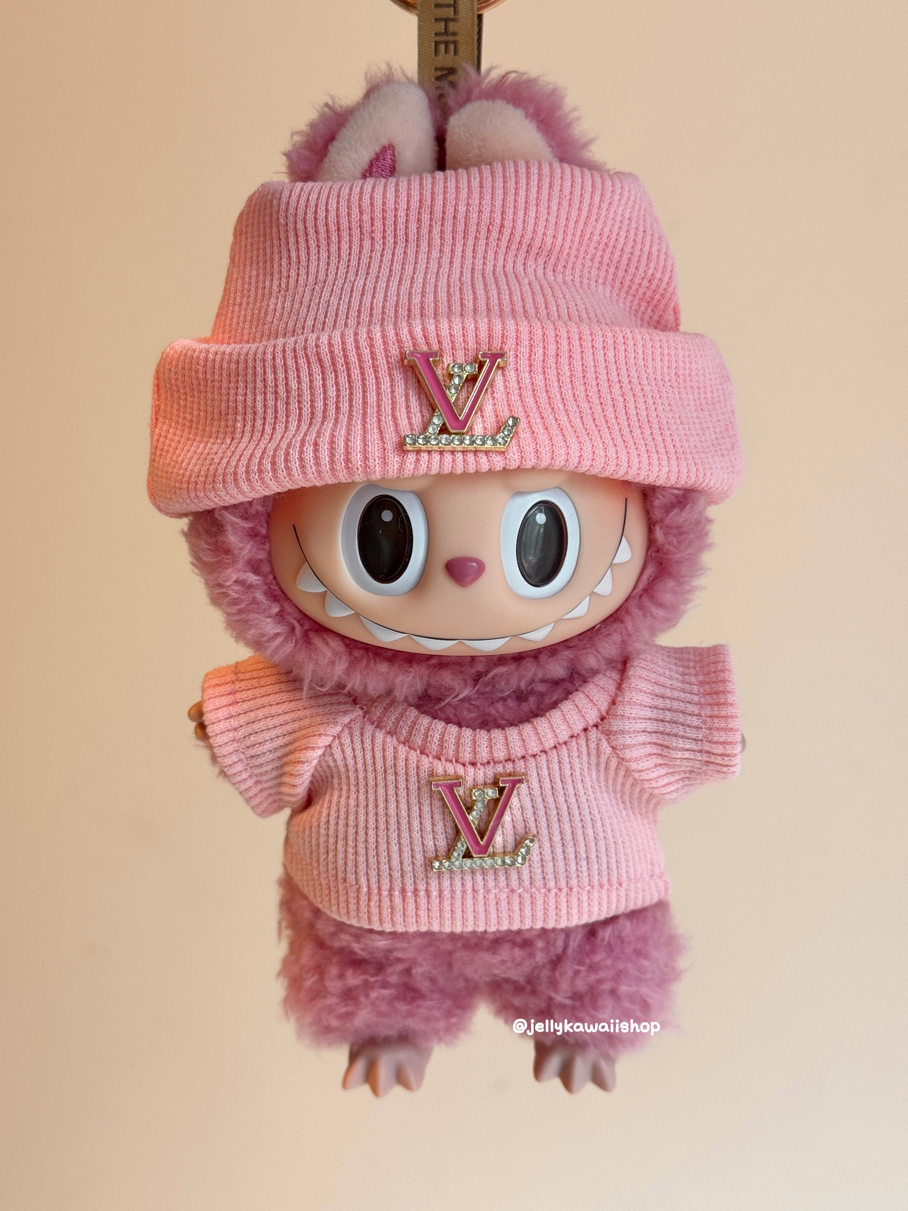 Pink lv 17cm Labubu Clothes Set(NO DOLL)  Accessories Suit Cute Clothes for Labubu Dress up Unique Style
