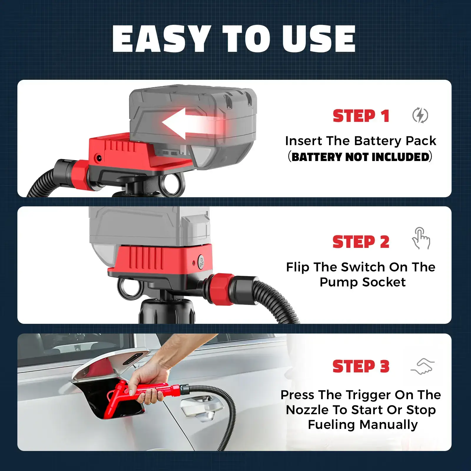 5 GPM Cordless Fuel Transfer Pump, Portable Drum Pump with 51-Inch Hose and 5 Adapters, Suitable for Diesel and Gasoline