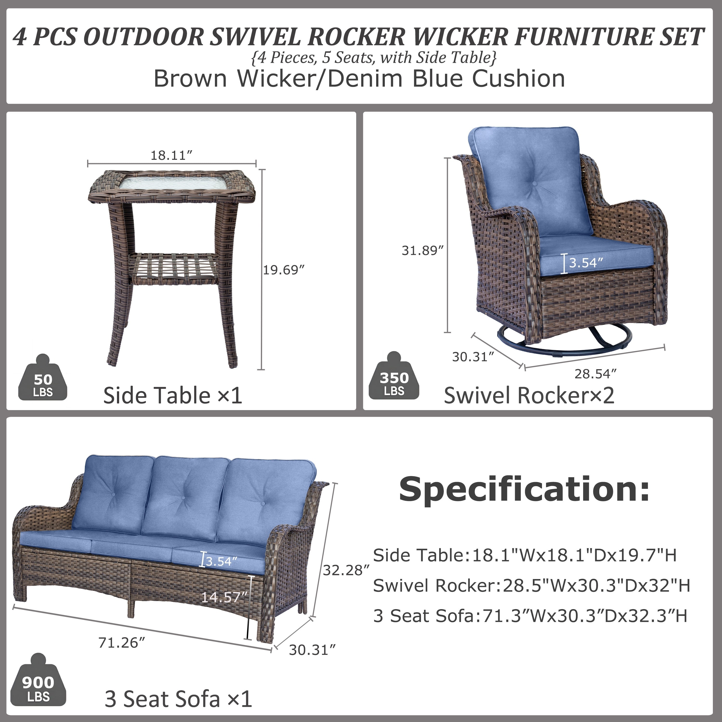 Outdoor Patio Furniture Set-Wicker Patio Conversation Swivel Chair Set