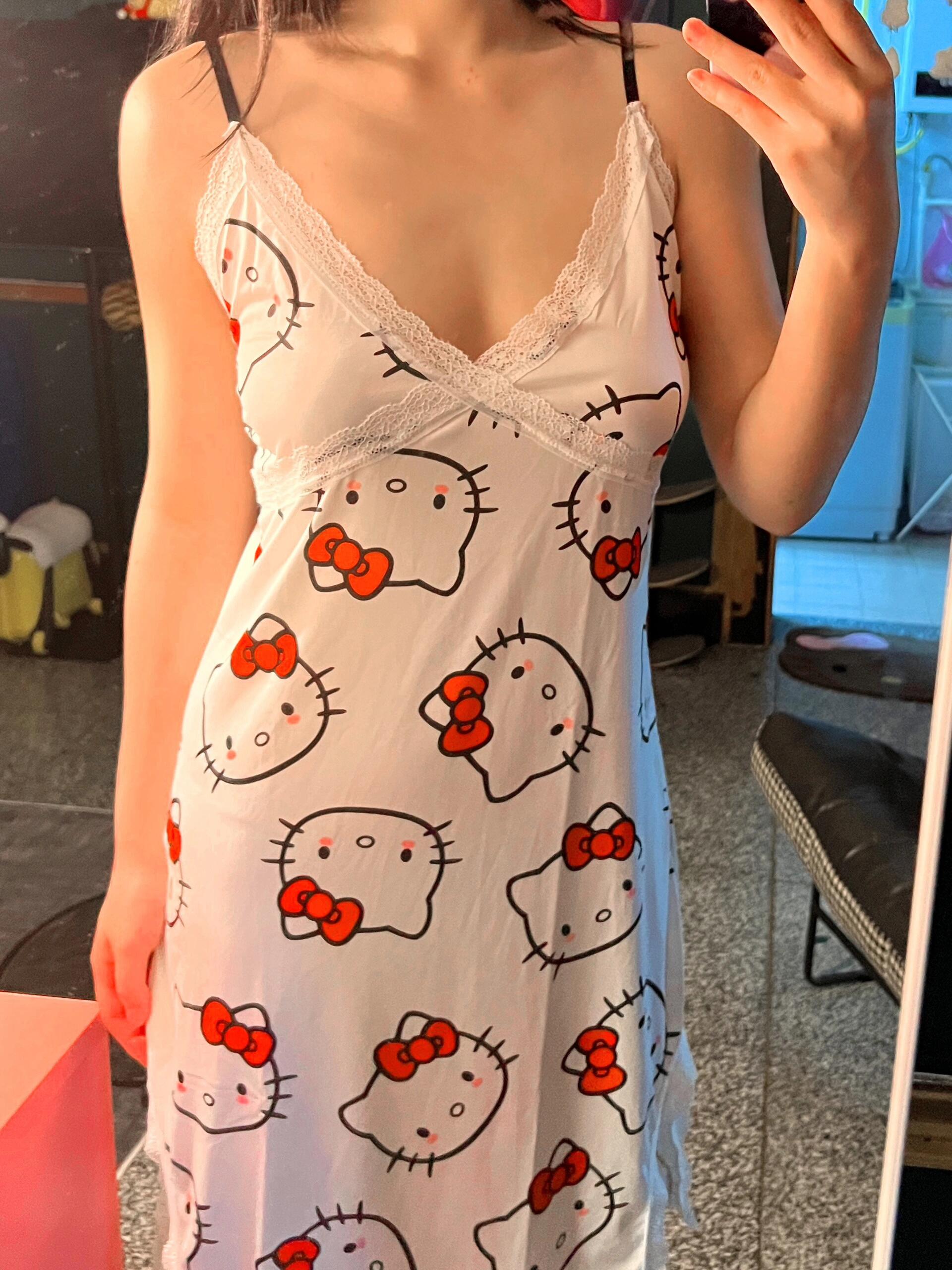Hellokitty Night Gown V-Neck Full Slip Lingerie Sexy Nightgowns
