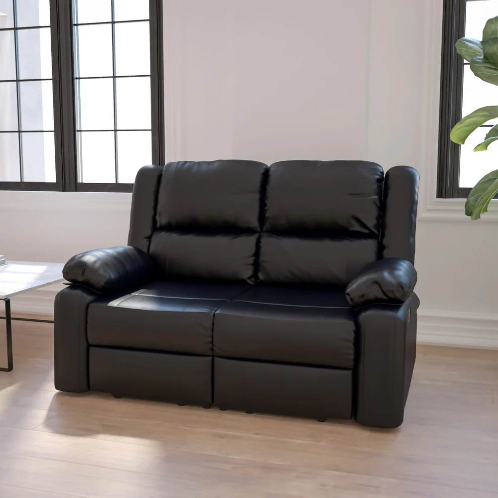 Harmony Series Reclining Loveseat with Plush Pillow-Back Cushions for Ultimate Comfort & Style - Black LeatherSoft