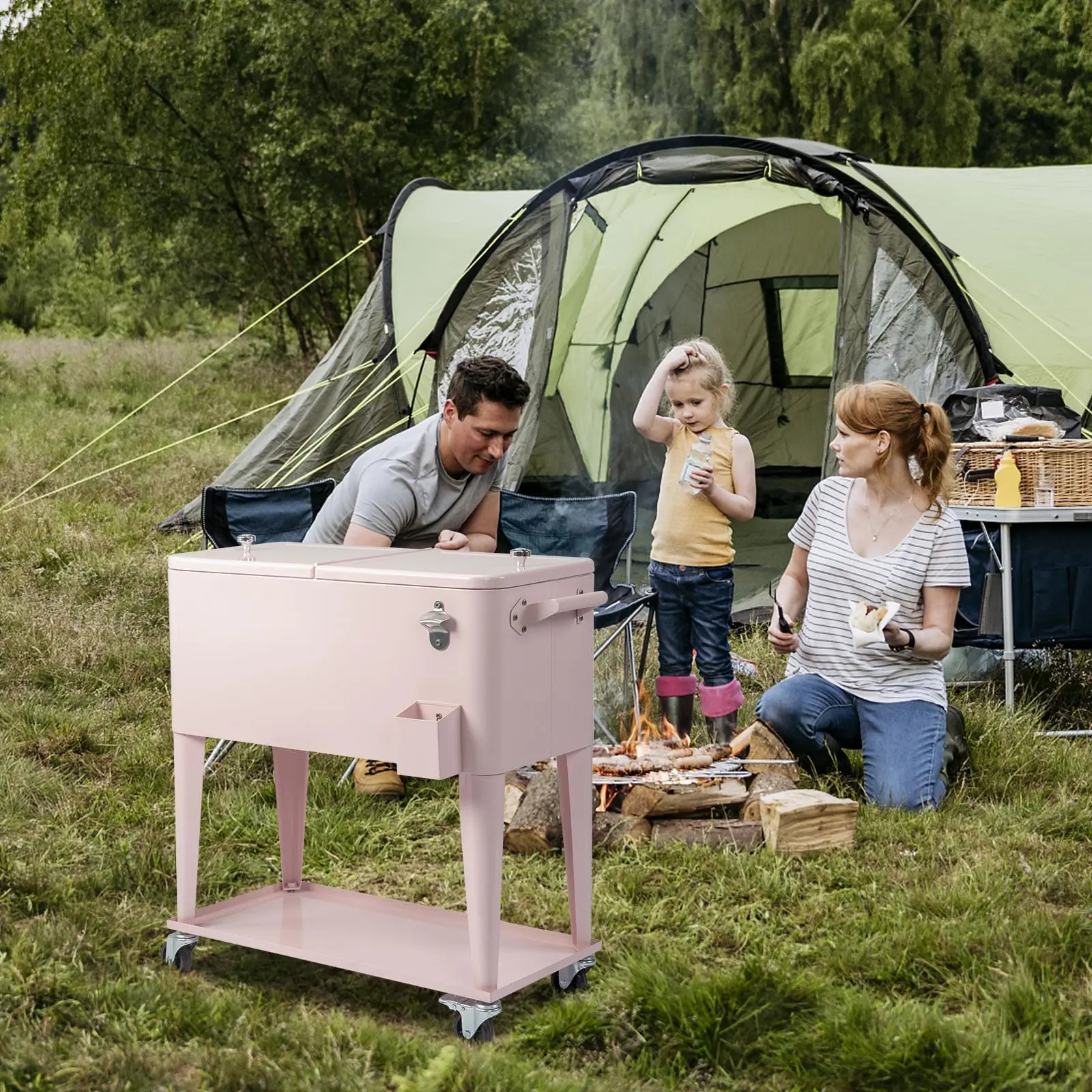 💥Clearance sale💥80 Quart Patio Cooler Rolling Cooler Ice Chest with Shelf