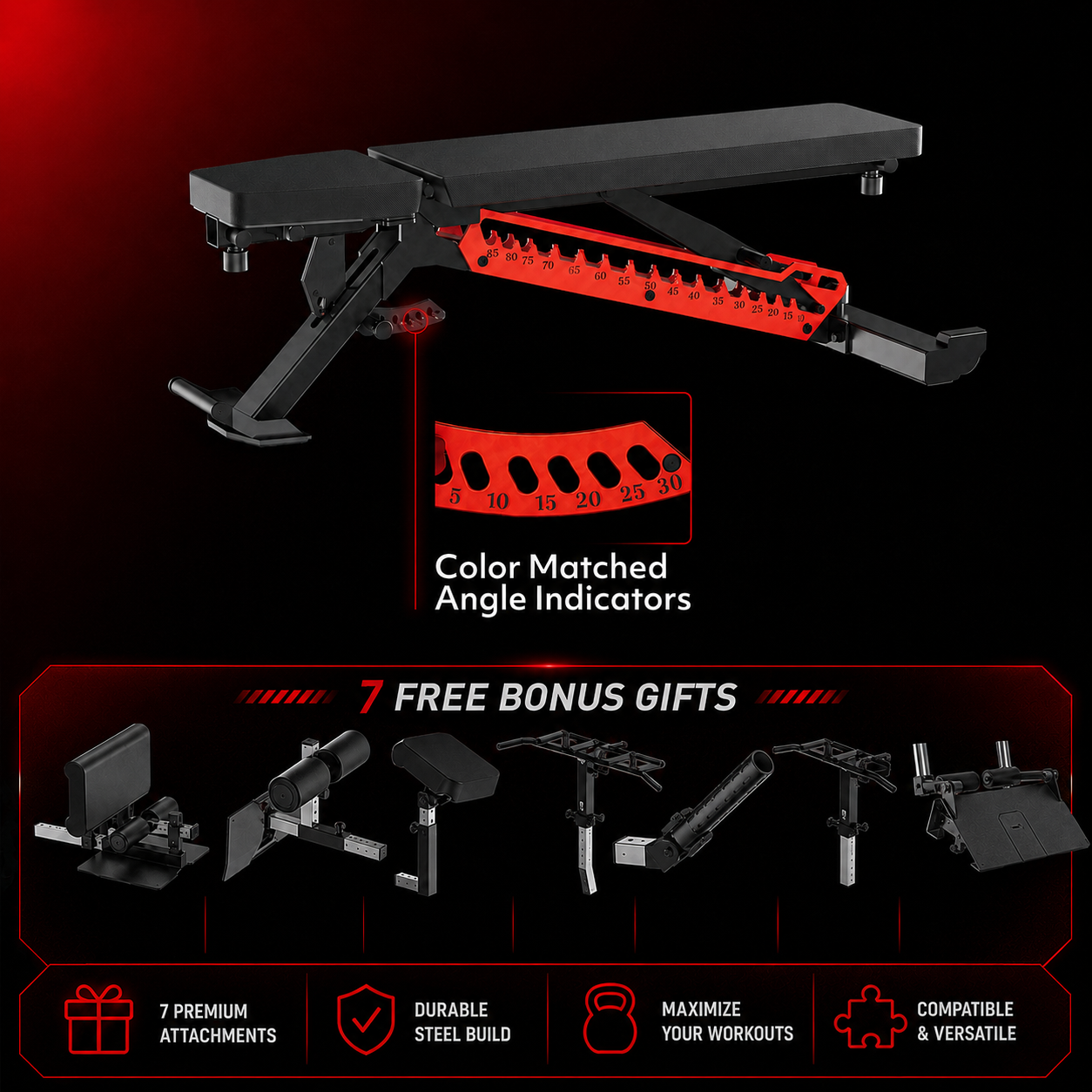 🔥 25-in-1 Adjustable Weight Bench System – Heavy-Duty Home Gym Bench with 7 FREE Training Attachments Included
