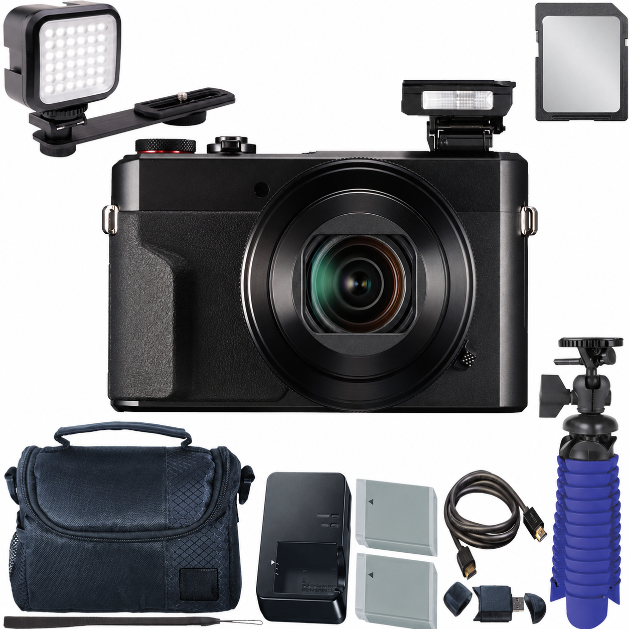 🔥 Clearance Deal | G7 X Mark II Compact Vlogging Camera Bundle with 64GB Card, LED Light, Case, 2 Batteries & Tripod