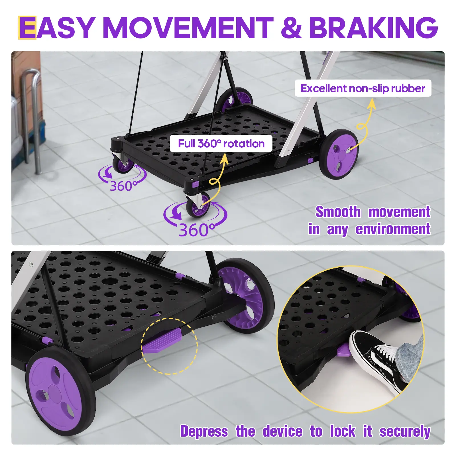 2‑Basket Collapsible Utility Trolley Cart