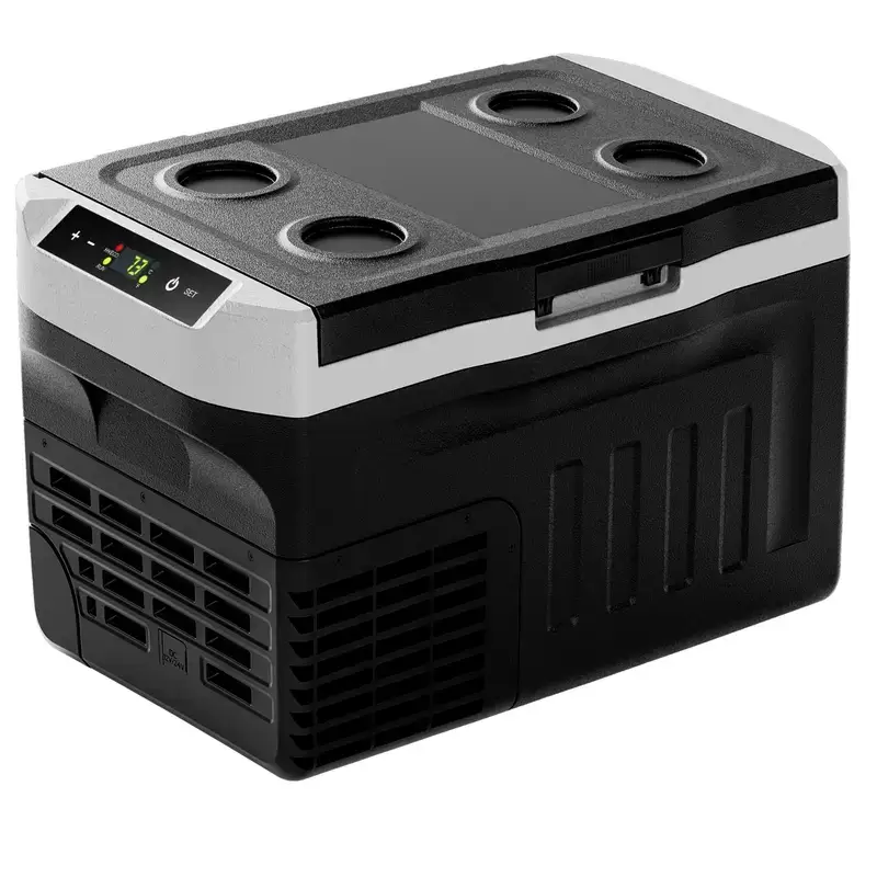 12V Refrigerator (24/37/53Quart /23L/35L/50L) supports 12V/24V DC & 110-240V AC. Portable with -4°F~68°F range, it features wheels, 2 baskets, and large cooling zone. Ideal for RVs, travel, Truck, Boat