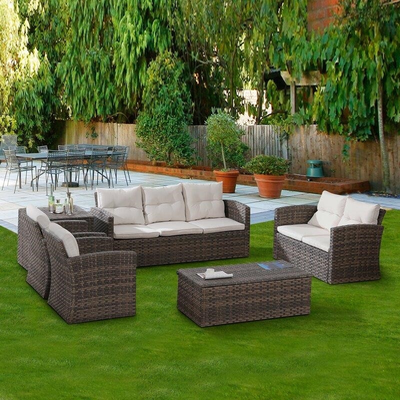 Fordville Wicker/Rattan 7 - Person Seating Group with Cushions