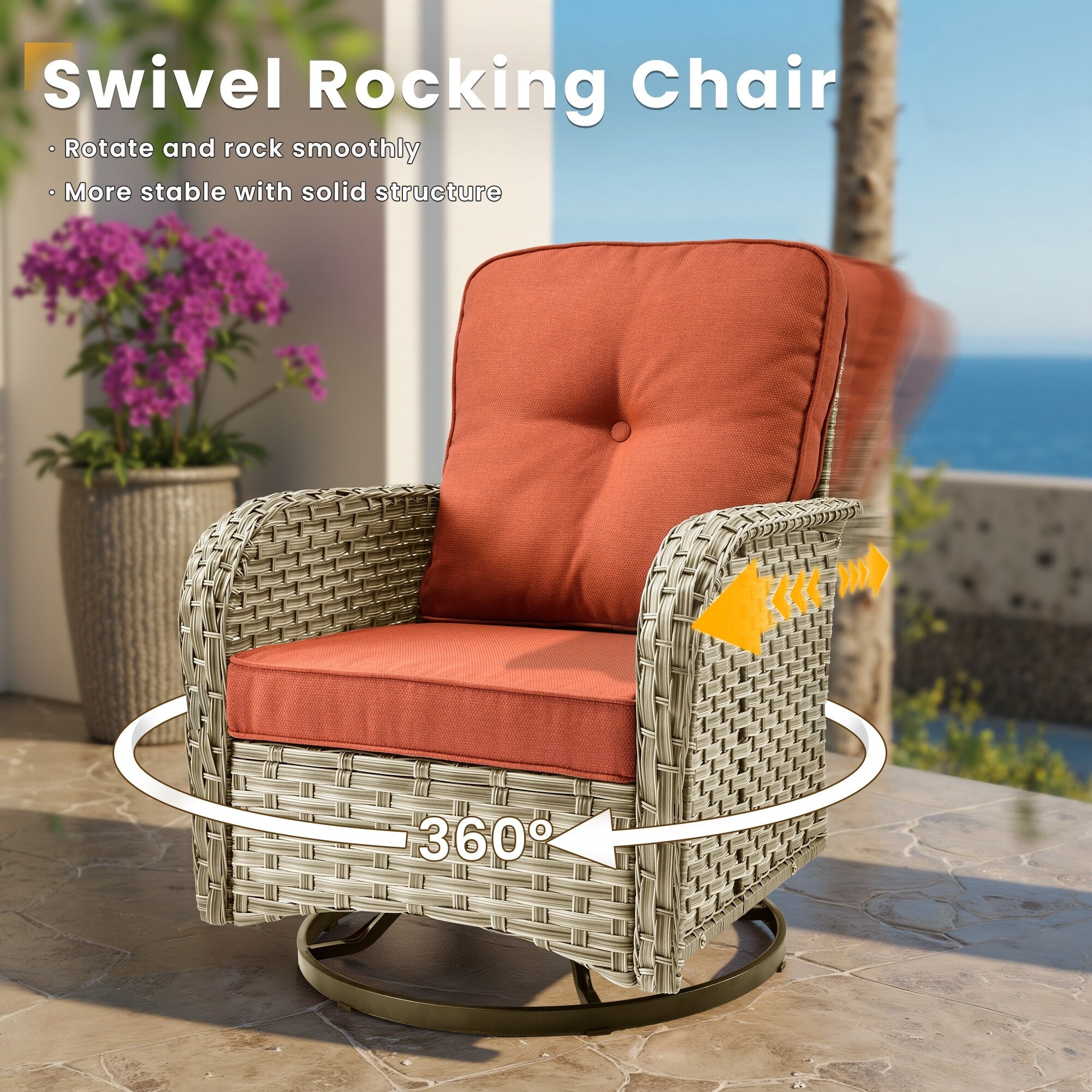 XIZZI 10-piece Patio Furniture Wicker Sectional Set with Swivel Chair