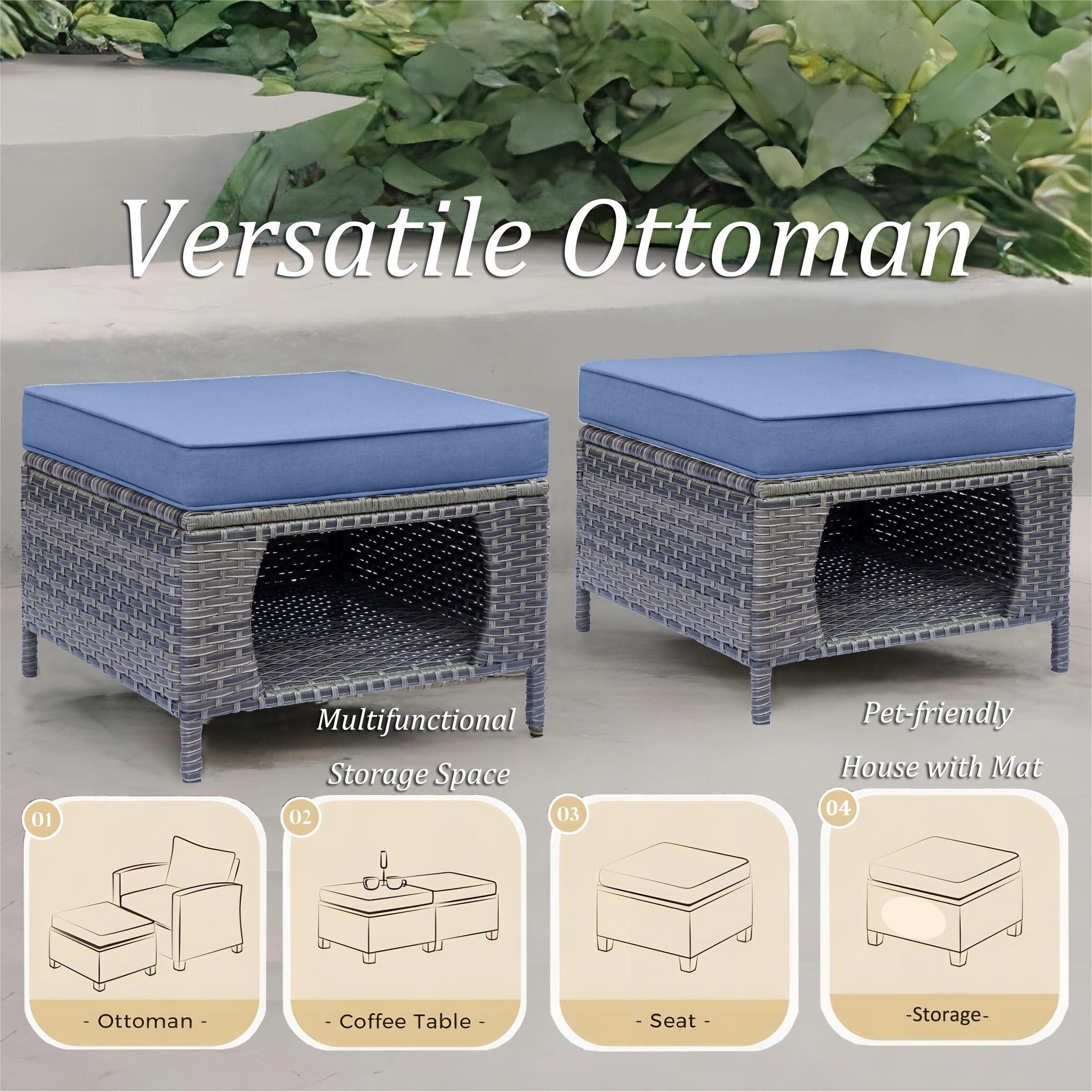Outdoor Patio Furniture Set-Wicker Patio Conversation Swivel Chair Set