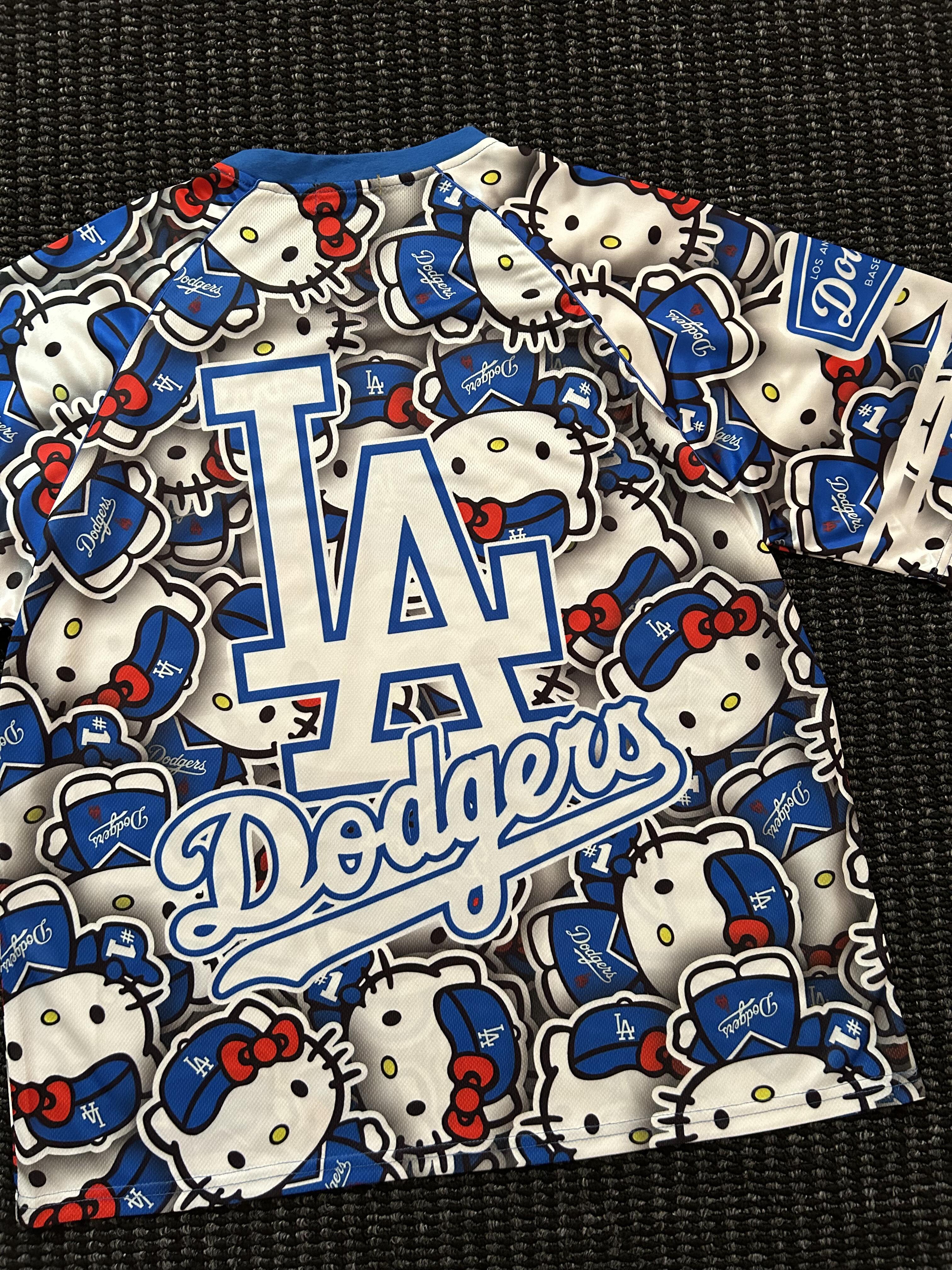 Hellokitty Blue Dodgers Cute Baseball Jersey Shirts Sports Uniform Summer Loose Short Sleeve Tops T-Shirts