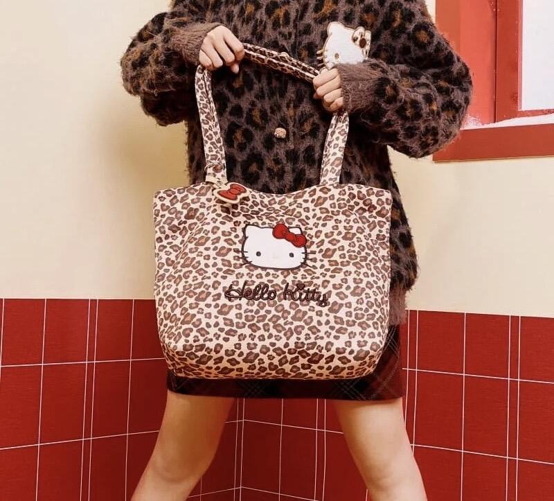 Hellokitty Leopard Print Cute Tote Bags Kawaii Carry on Bag Handbags