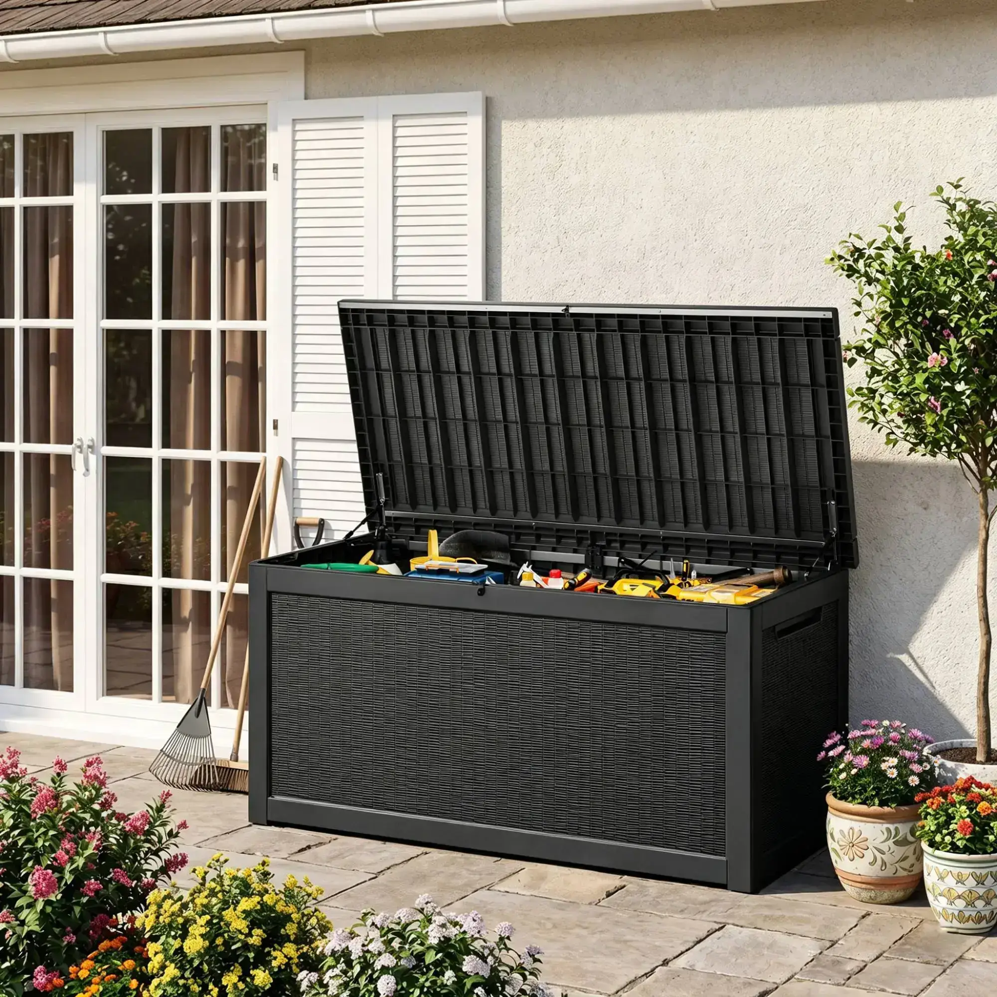 180/230/260 Gallon Outdoor Storage Deck Box for Patio Furniture Cushions Garden Tools，Waterproof，Doubles as Table or Seating. Summervibes