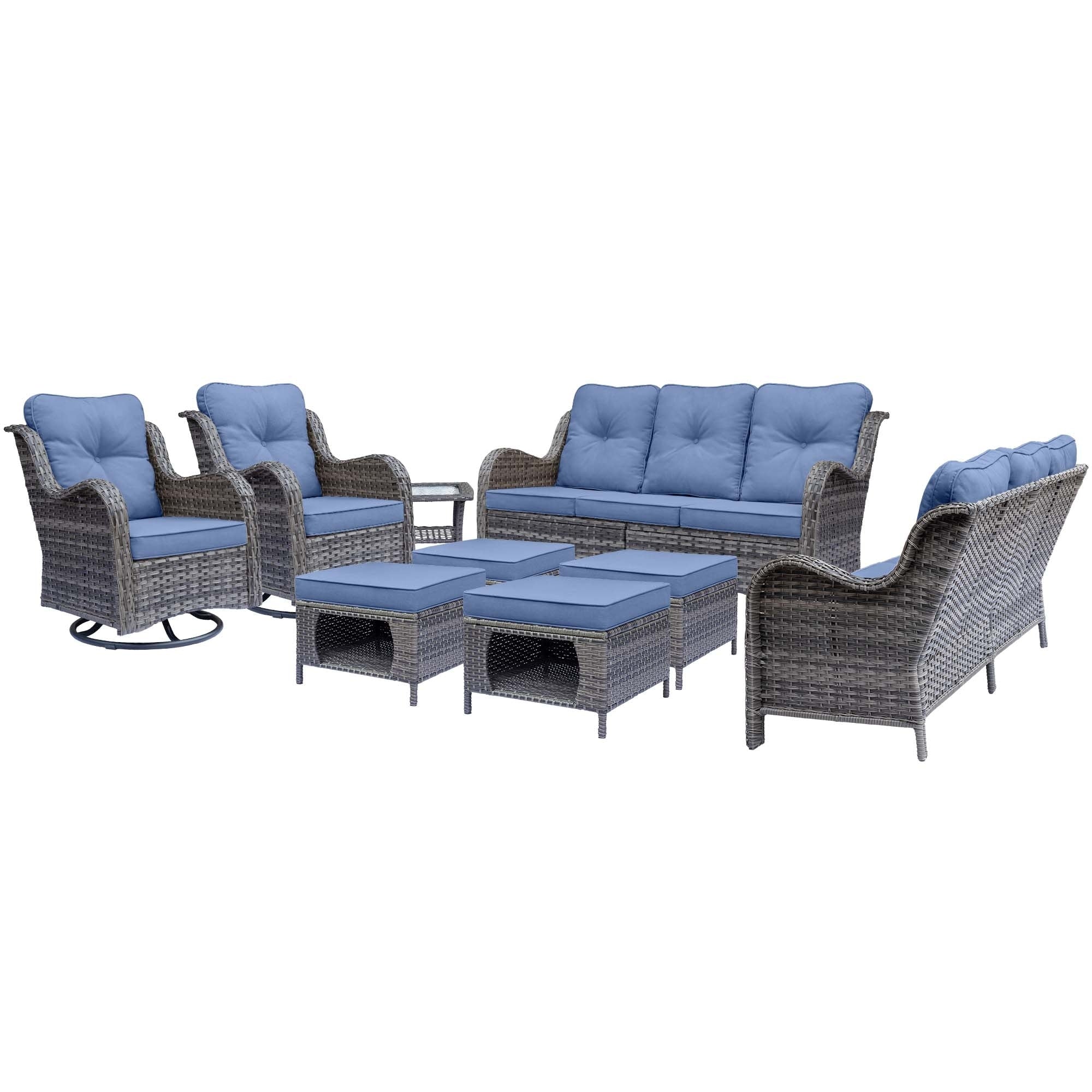 Outdoor Patio Furniture Set-Wicker Patio Conversation Swivel Chair Set