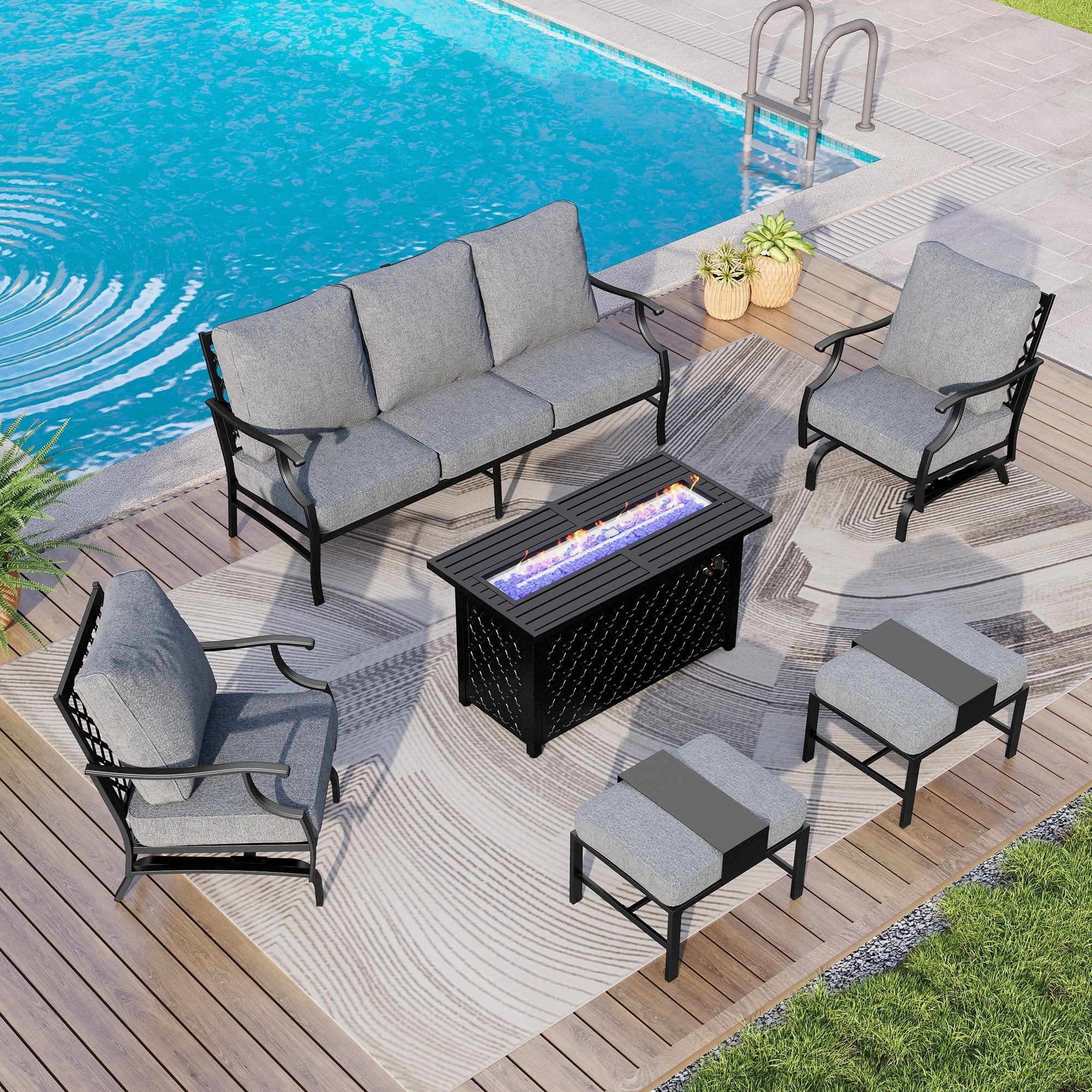 MAISON ARTS Outdoor Sofa Set 4/6-Piece Patio Conversation Set with 45'' Gas Fire Pit Table