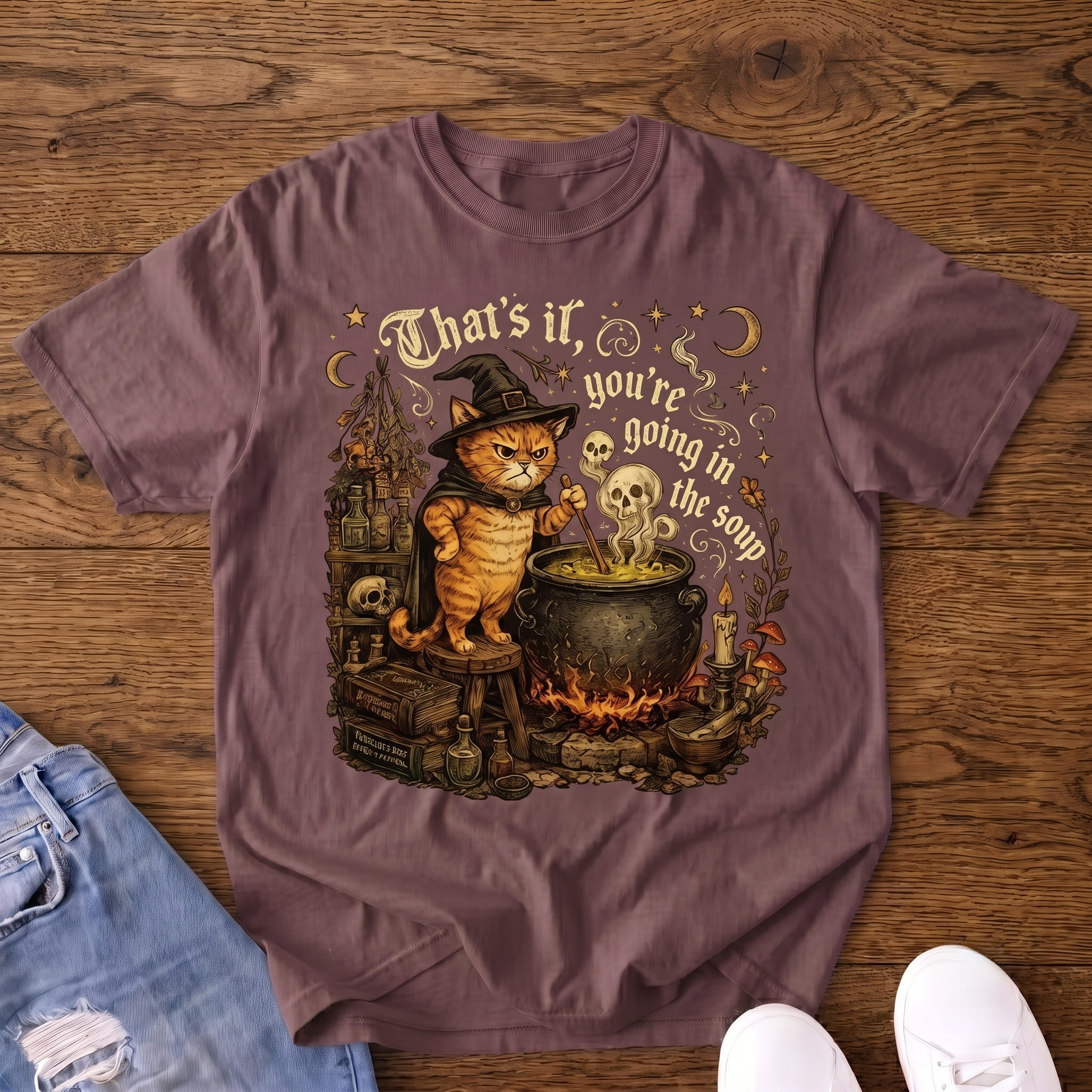 You're Going in the Soup Witch Cat VintageT-shirt