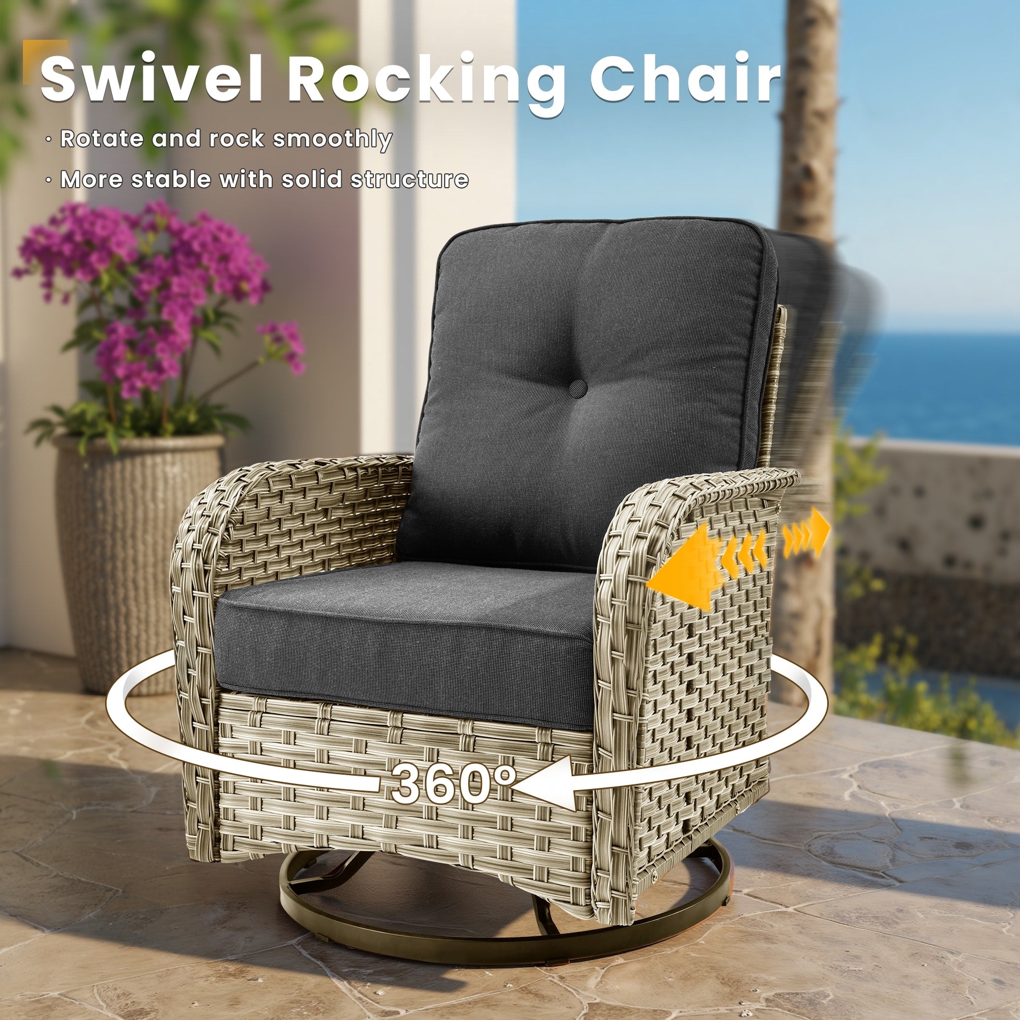 XIZZI 9-piece Outdoor Wicker Patio Furniture Set with Swivel Chairs