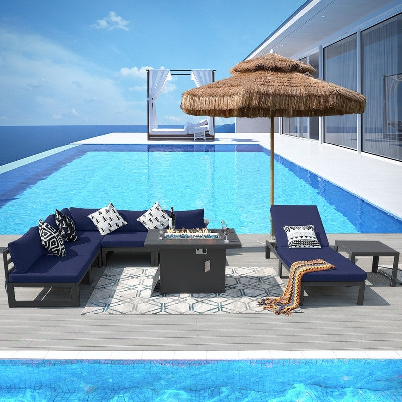 FINCATI Aluminum Outdoor Patio Furniture Conversation Sectional Sofa Set