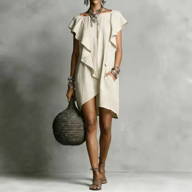 Elegant And Romantic Contrasting Color Ruffle Dress