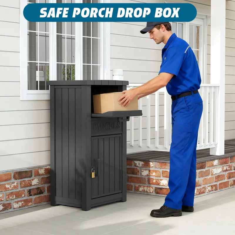 Package Delivery Box for Outside, Lockable Waterproof Anti-Theft Resin Parcel Drop Box