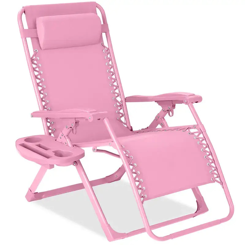 Monochromatic Zero Gravity Chair, Folding Patio Recliner w/Side Tray, Headrest