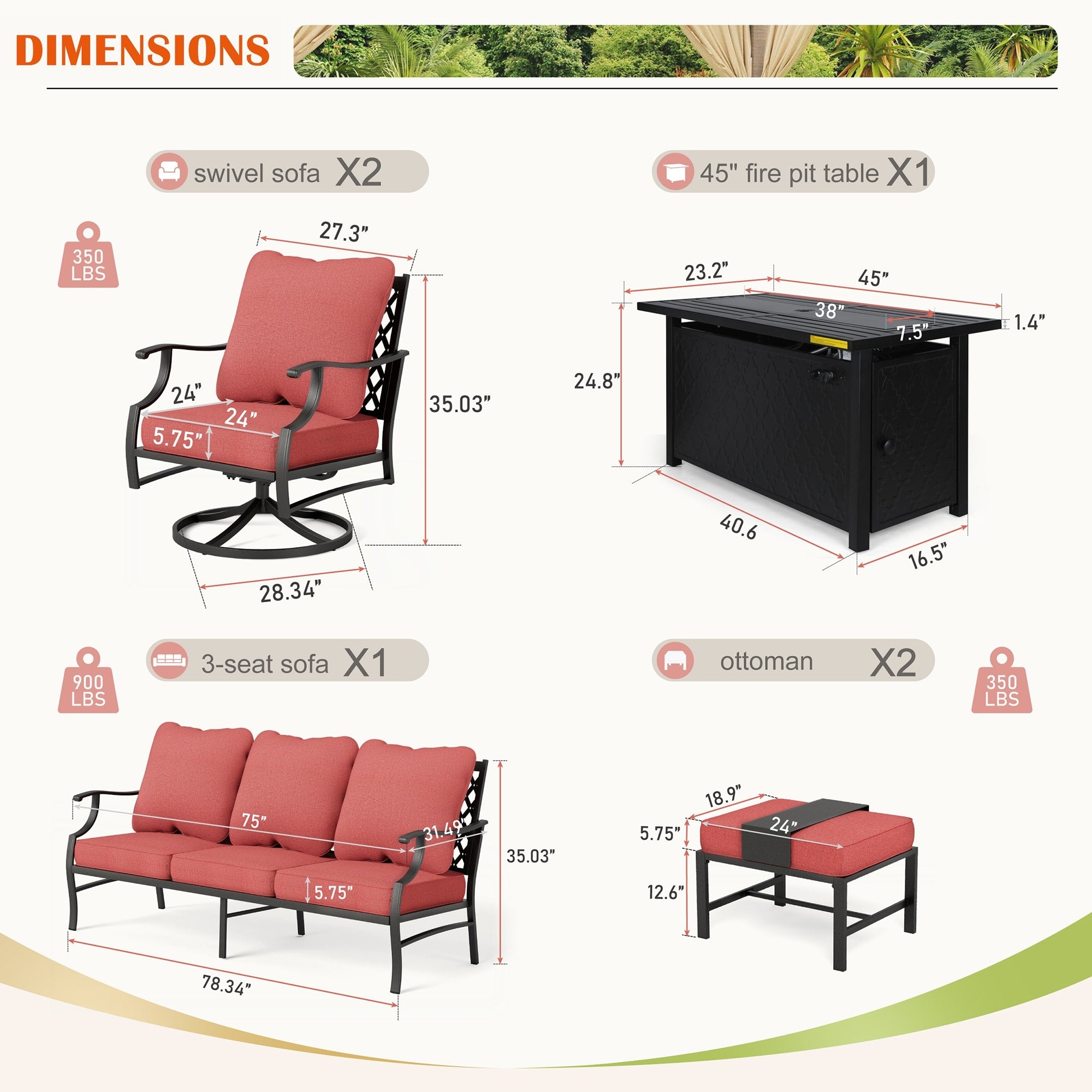 MAISON ARTS Outdoor Sofa Set 4/6-Piece Patio Conversation Set with 45'' Gas Fire Pit Table
