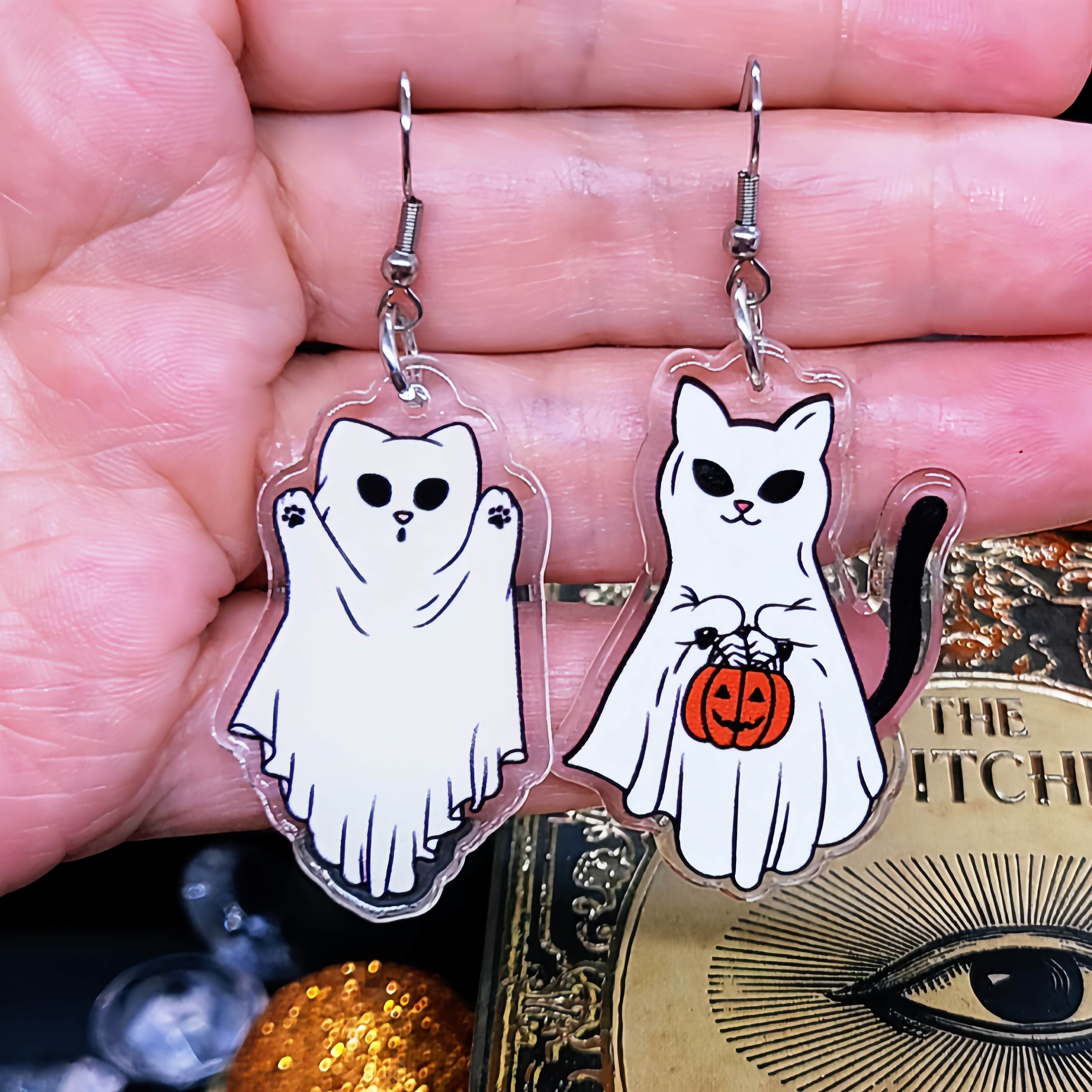 Spooky Novelty Ghost Cat Earrings
