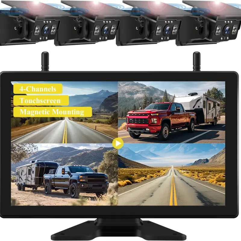 Magnetic Solar Wireless Backup Camera,7'' IPS Touchscreen Monitor,HD1080P IP69 Waterproof Rechargeable Camera,IR Night Vision for RV Trailer Camper Truck
